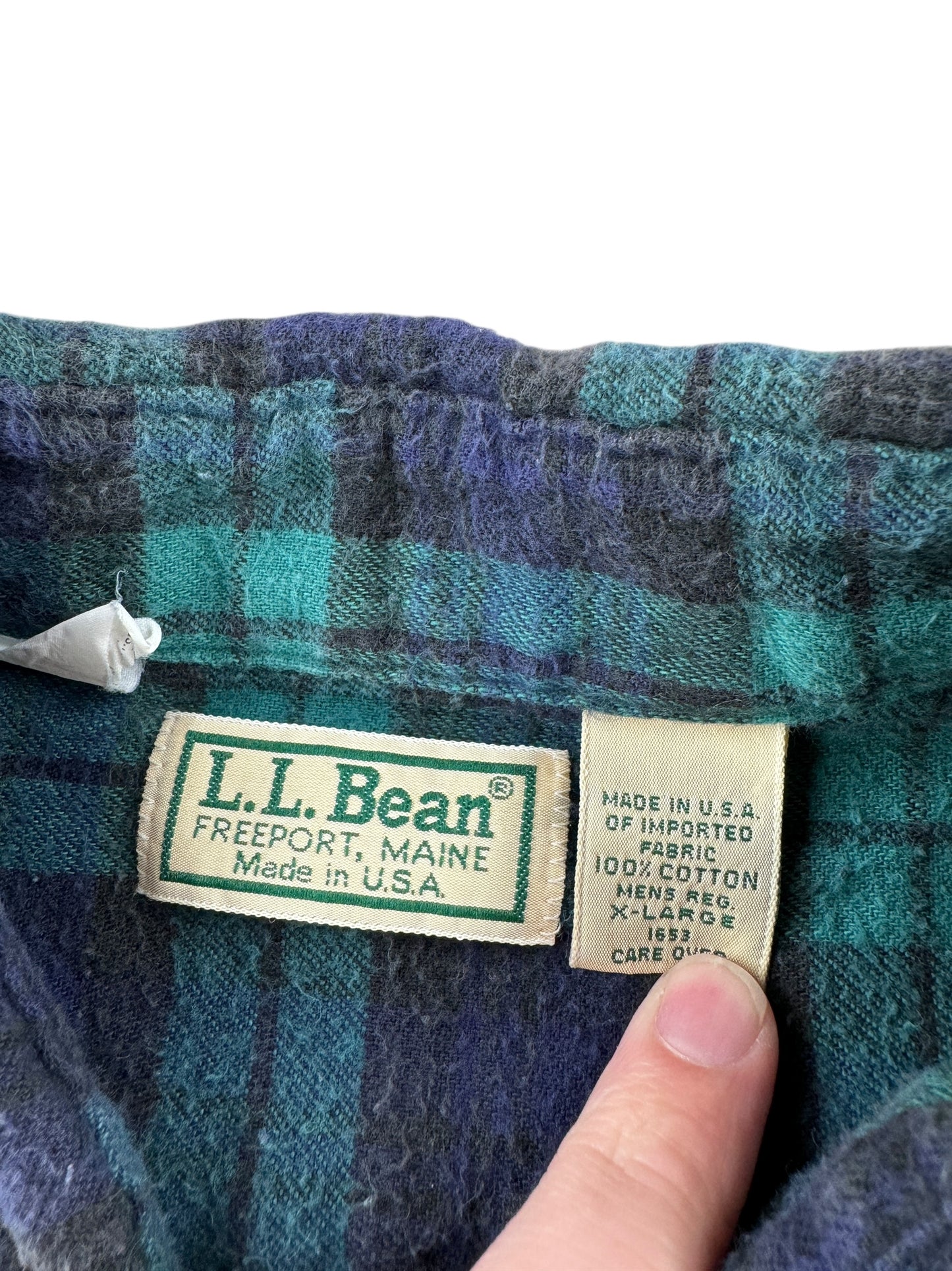 Tag on Vintage LL Bean Cotton Flannel SZ XL
