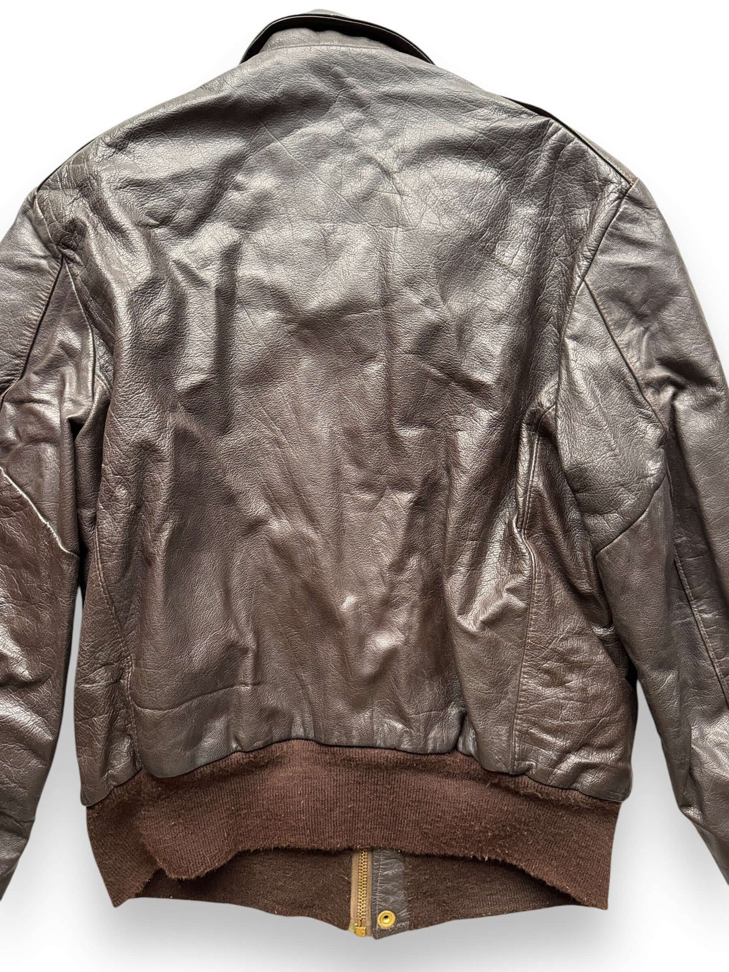 back close up of Vintage 30s/40s Era Californian Goatskin A-2 Leather Jacket SZ 40