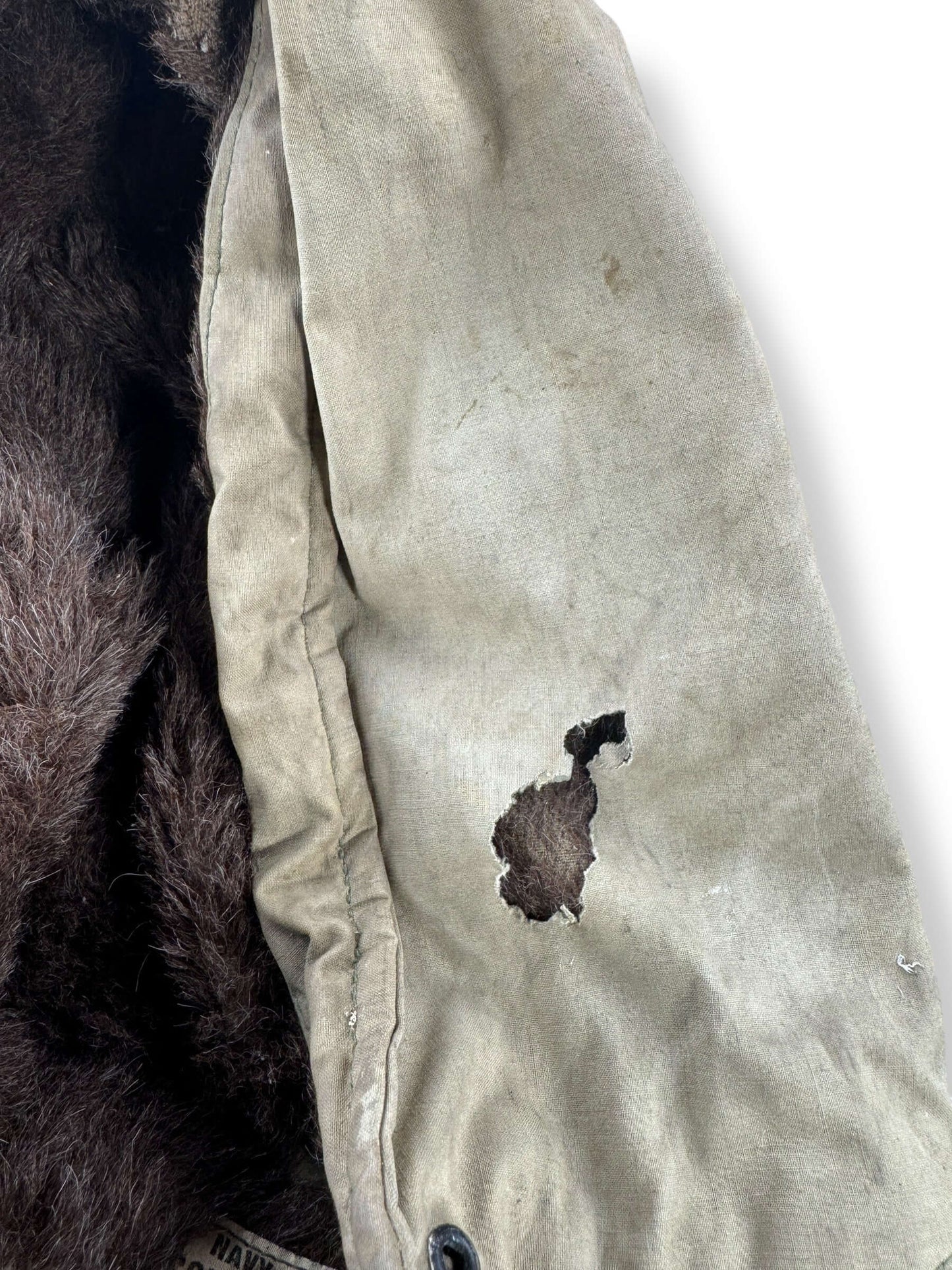 Hole on Vintage WWII Torpedoman's Deck Jacket SZ 44 AS IS