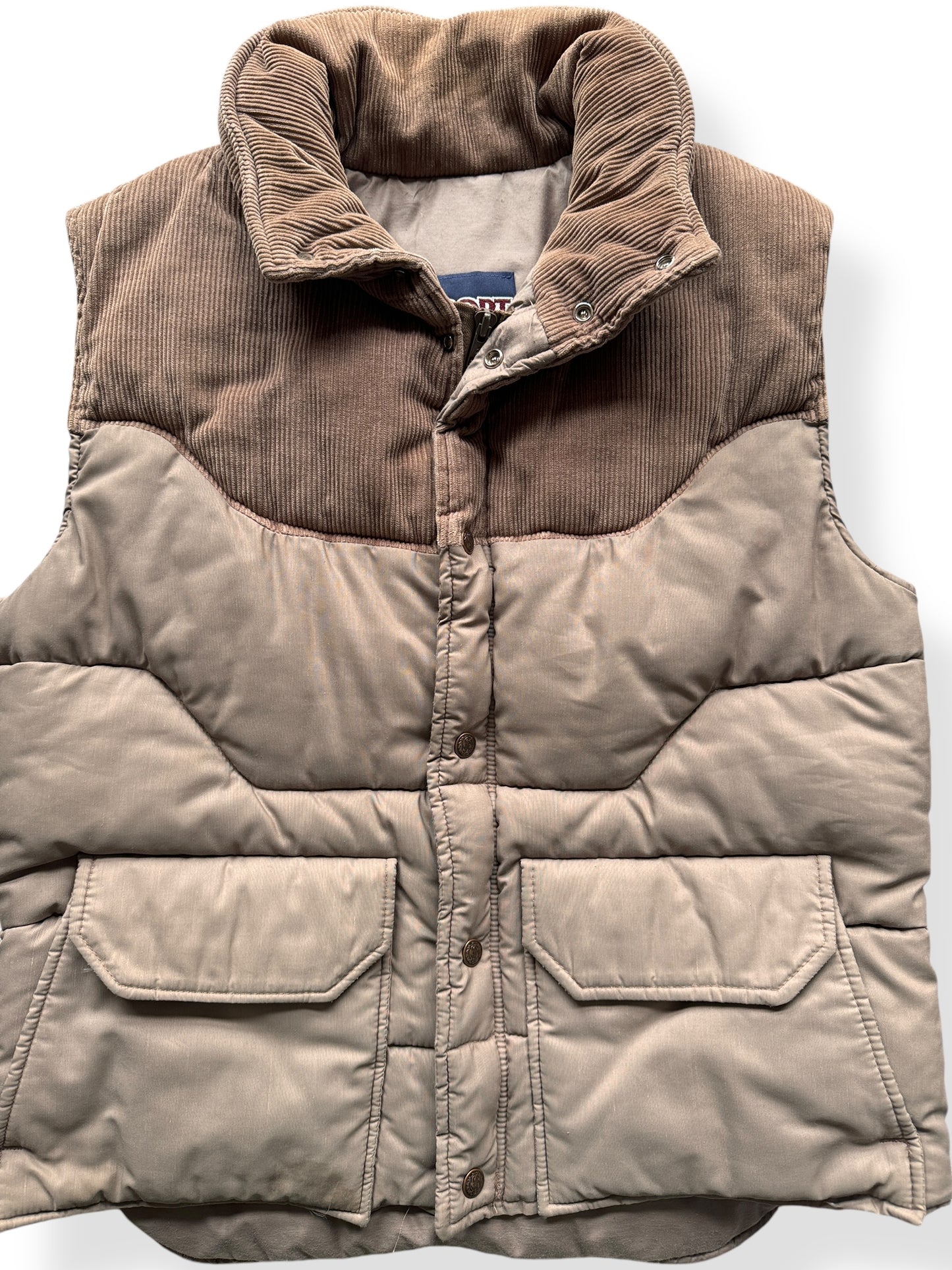 Front Close Up of Vintage Jansport Corduroy Yoke Down Vest SZ XL
