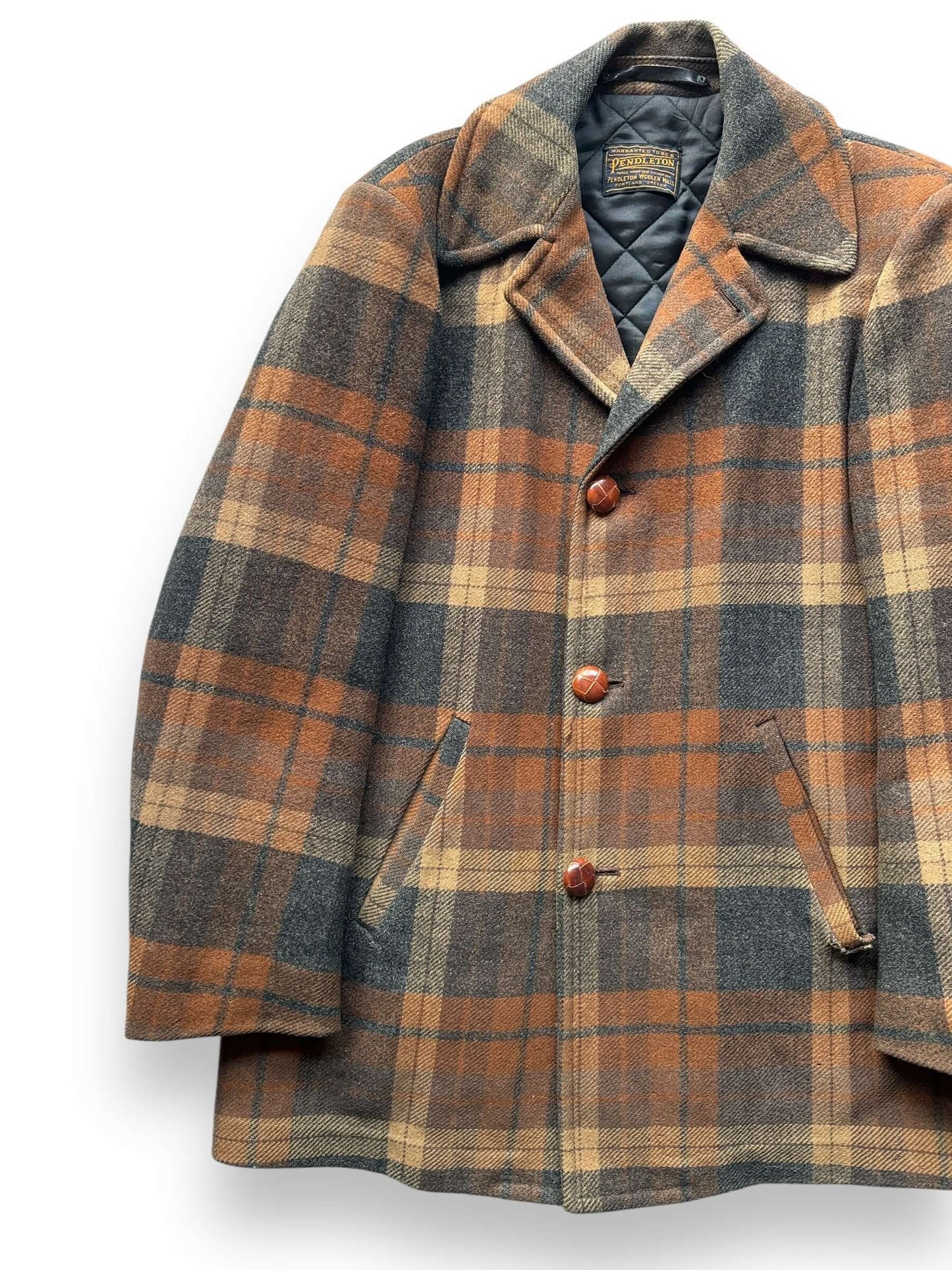 Front Right of Vintage Pendleton Plaid Overcoat SZ 42