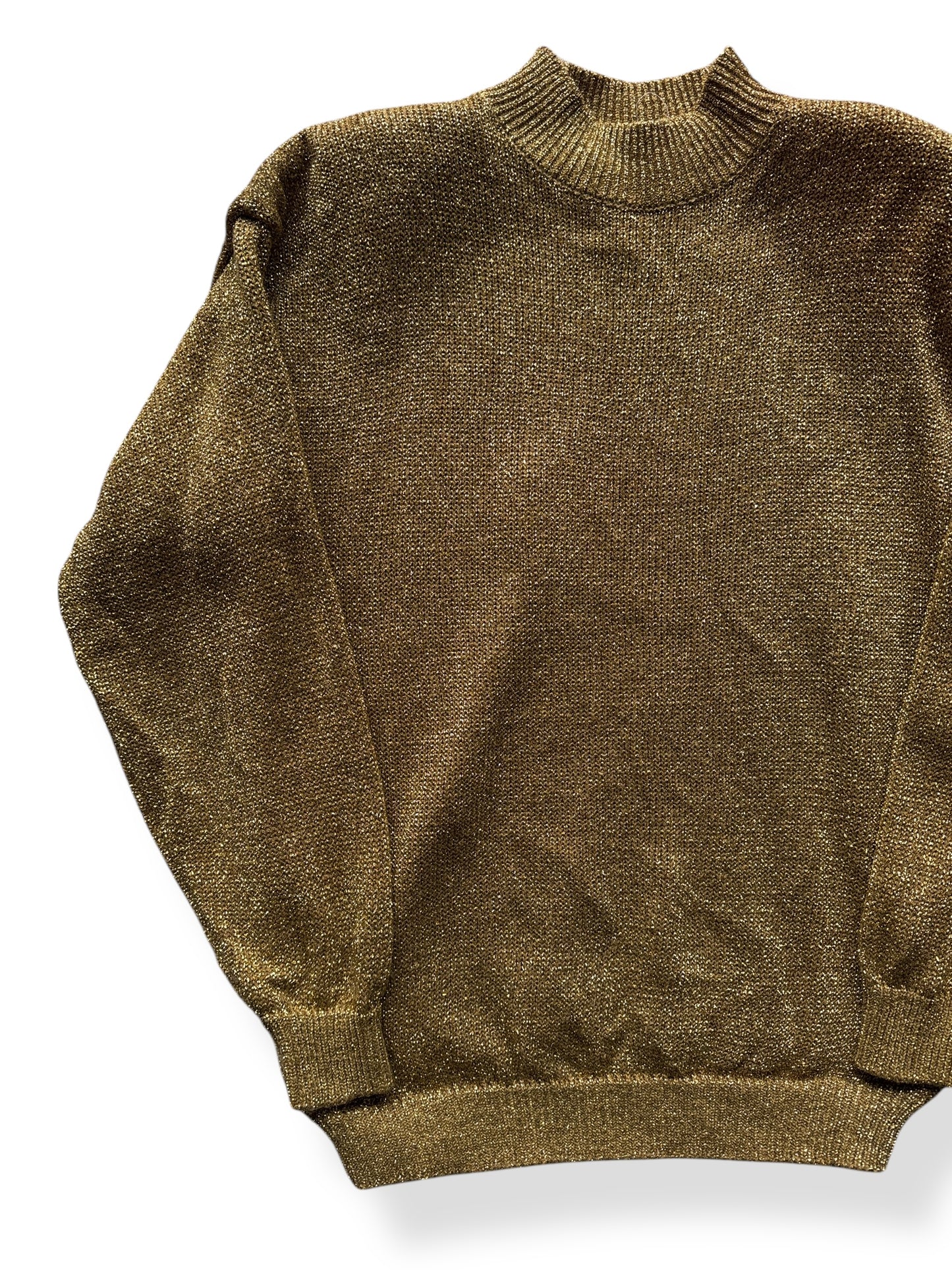 Front Right of Vintage Ladies Sparkly Gold Acrylic Top SZ M