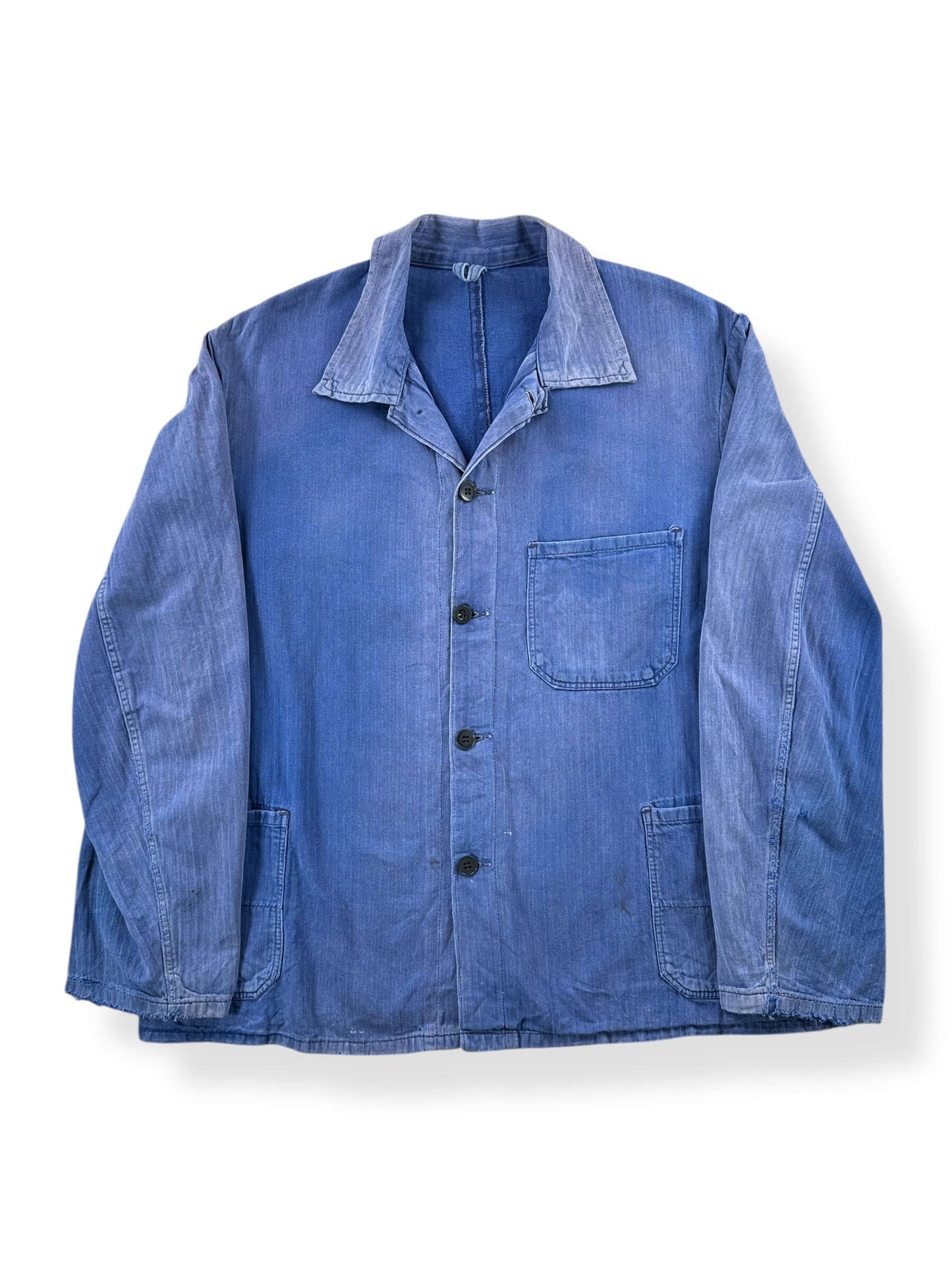 Front of Vintage Sunfaded HBT French Chore Coat SZ L