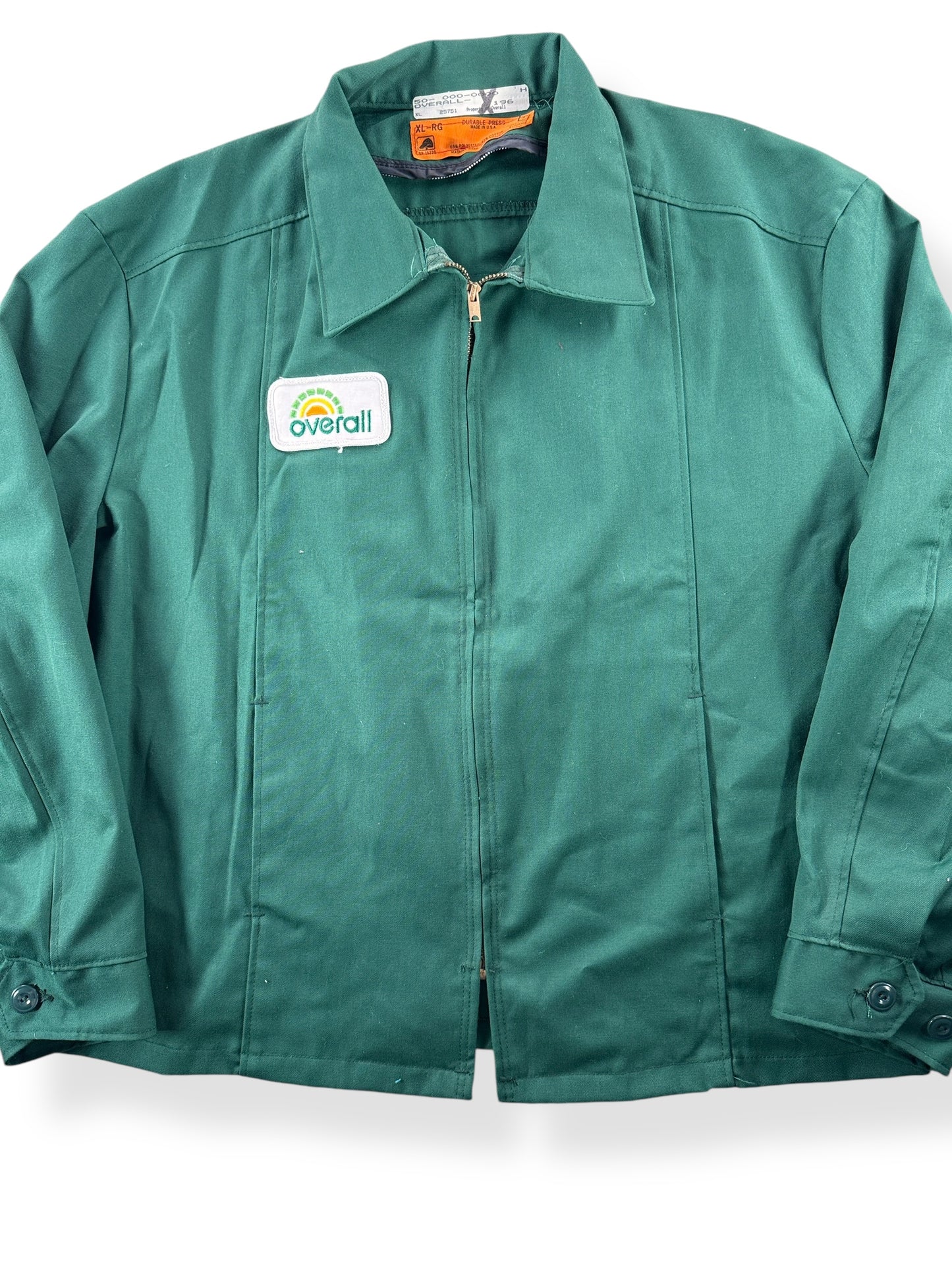 Front Close Up of Vintage Green Overall Gas Station Jacket SZ XL