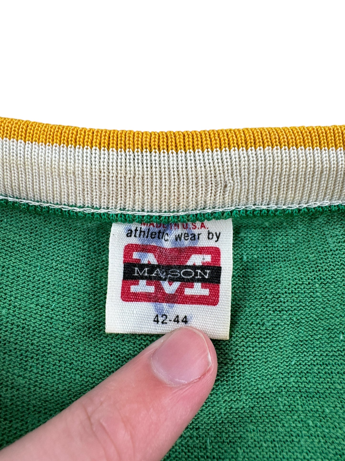 Tag on Vintage Mason Green Frat Durene Jersey SZ L