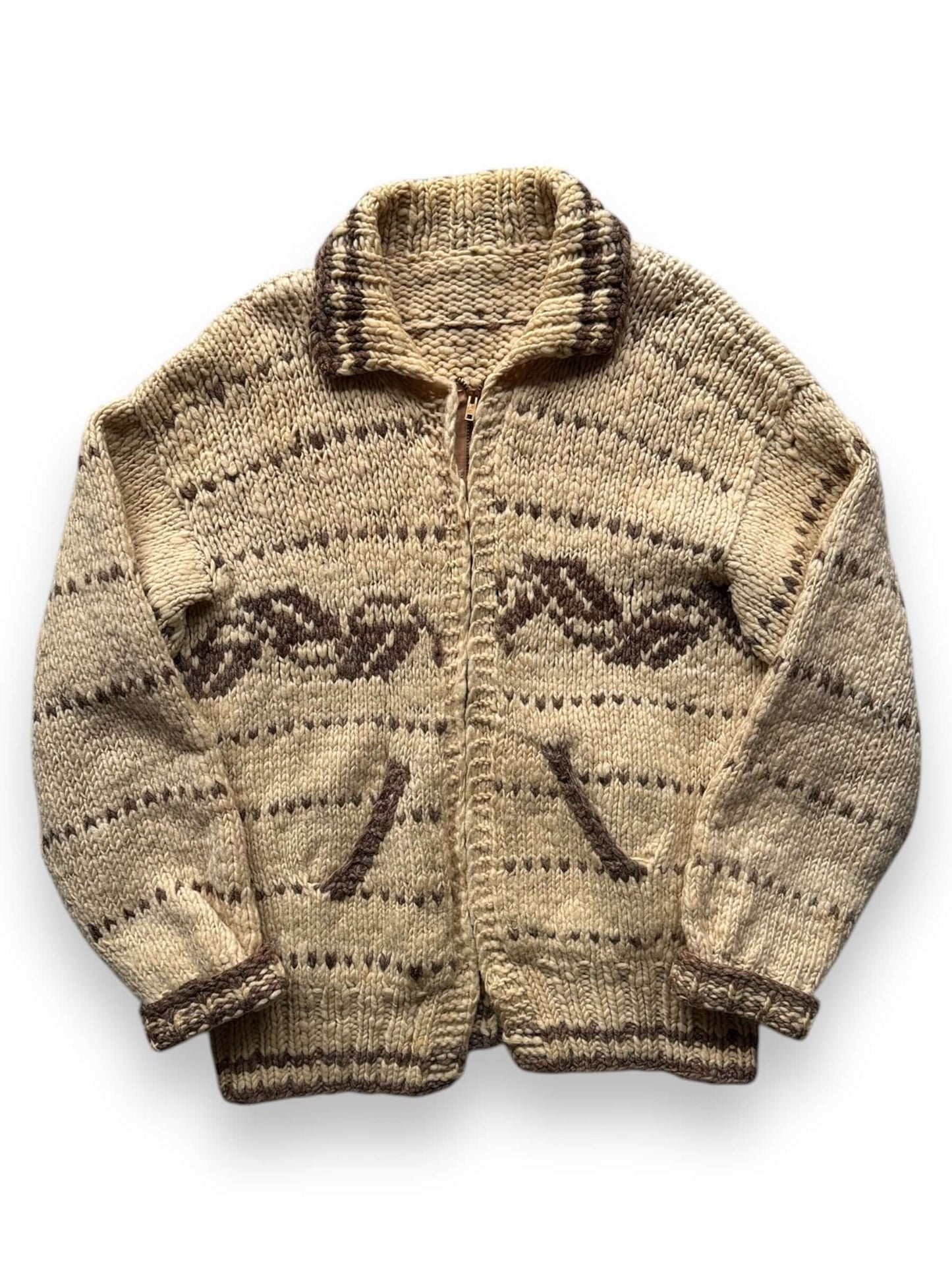 front of Vintage Ladies 60's Era Cowichan Style Sweater SZ S