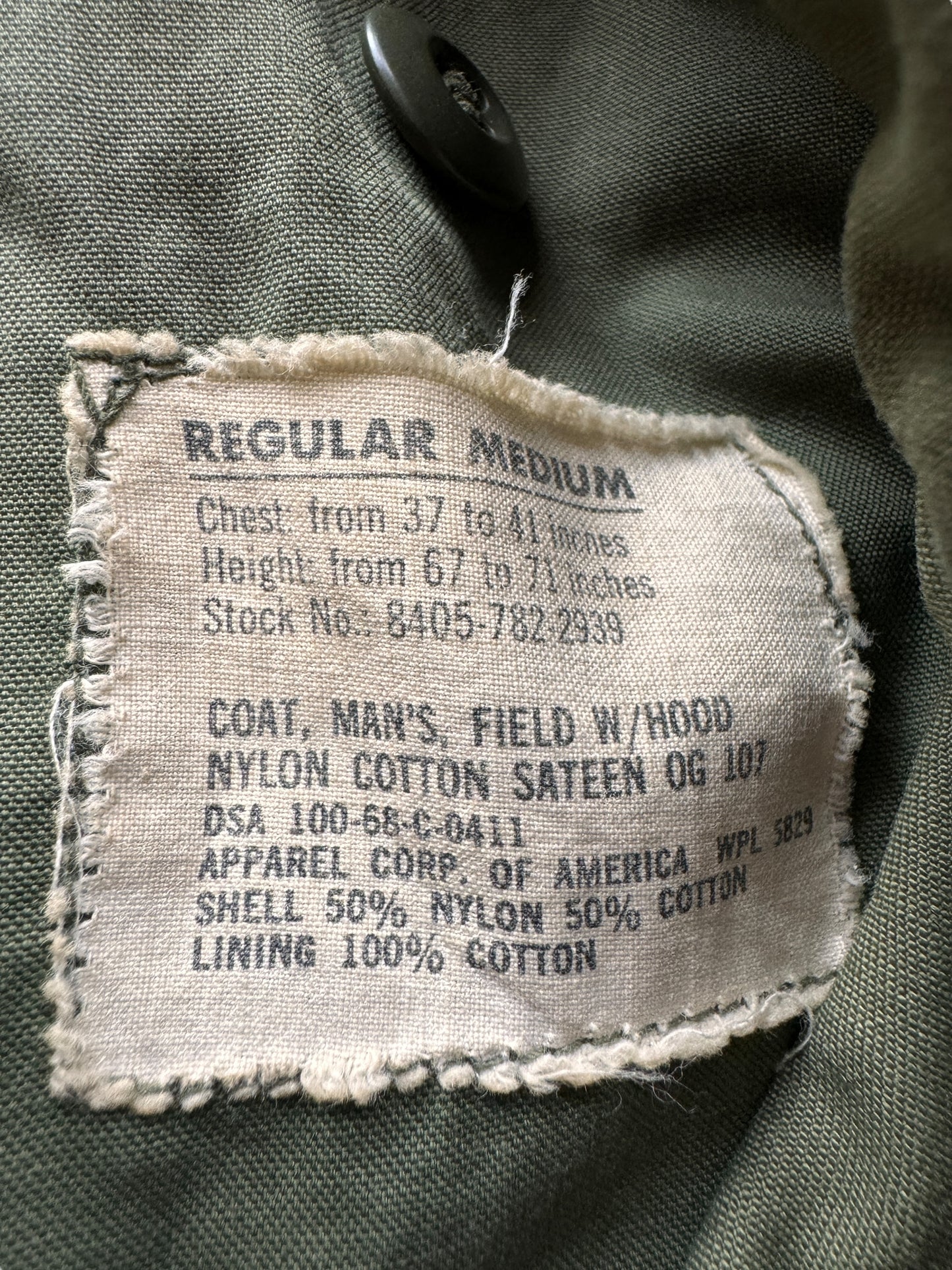 tag on Vintage Stenciled OG-107 Field Jacket SZ M