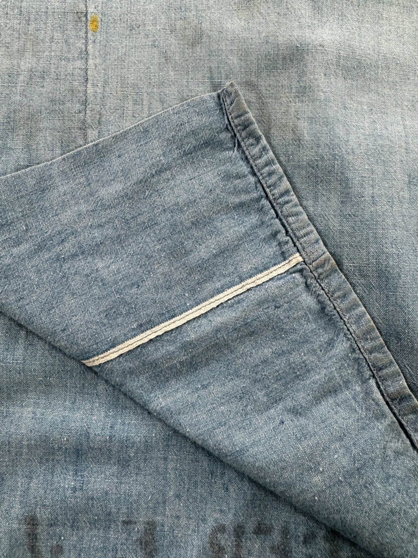 Selvedge on Vintage Stenciled Military Chambray Shirt SZ L