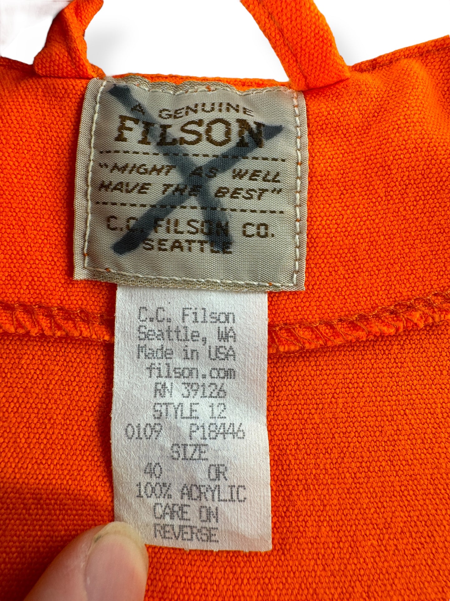 Tag o Modern Filson Style 12 Blaze Orange Vest SZ 40