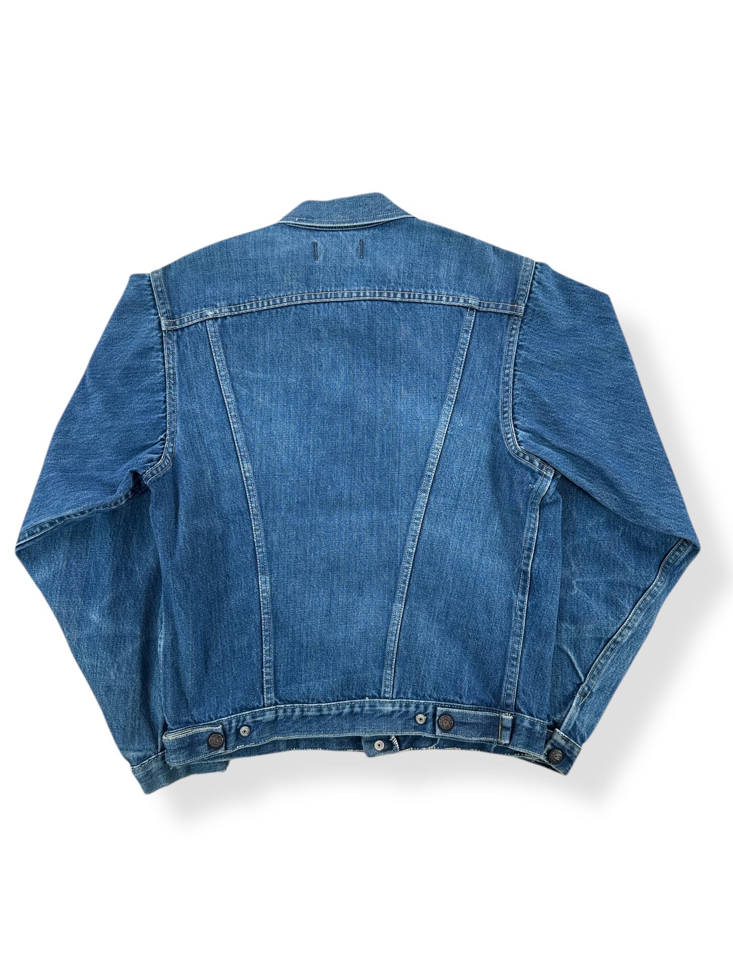 Back of Vintage Green Line Selvedge Madewell Denim Trucker Jacket SZ S