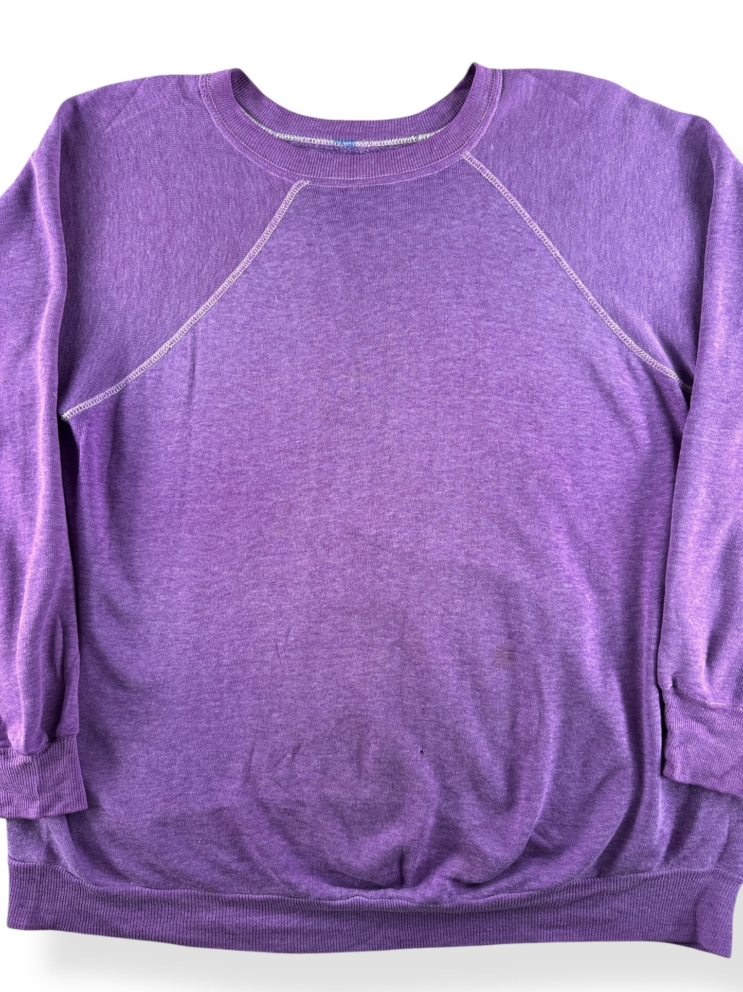 Front Close Up of Vintage Purple Blank Crewneck SZ XL