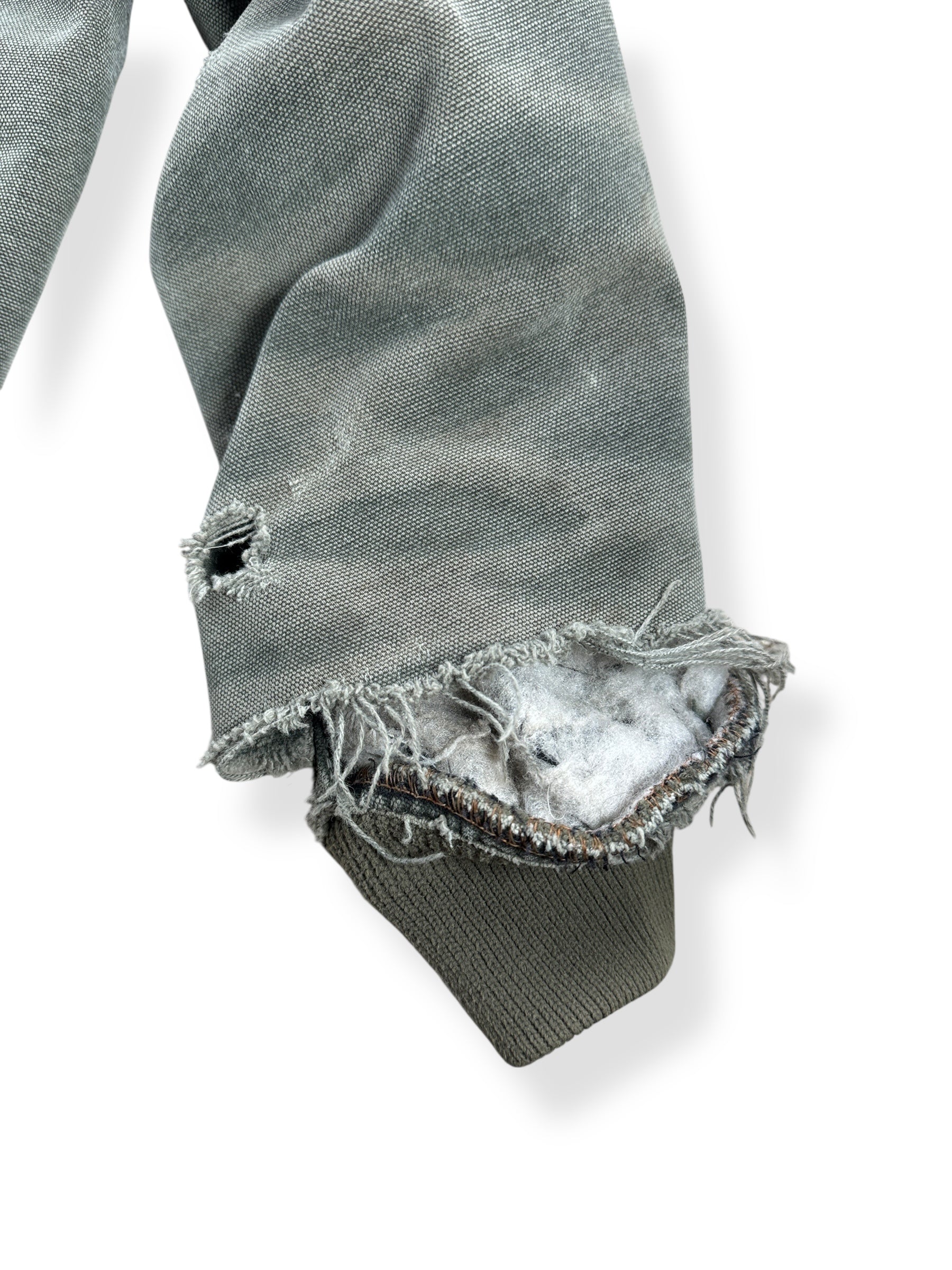 Thrashed Cuff on Vintage Hand Repaired Carhartt Santa Fe Moss Green Jacket SZ 3XL AS IS