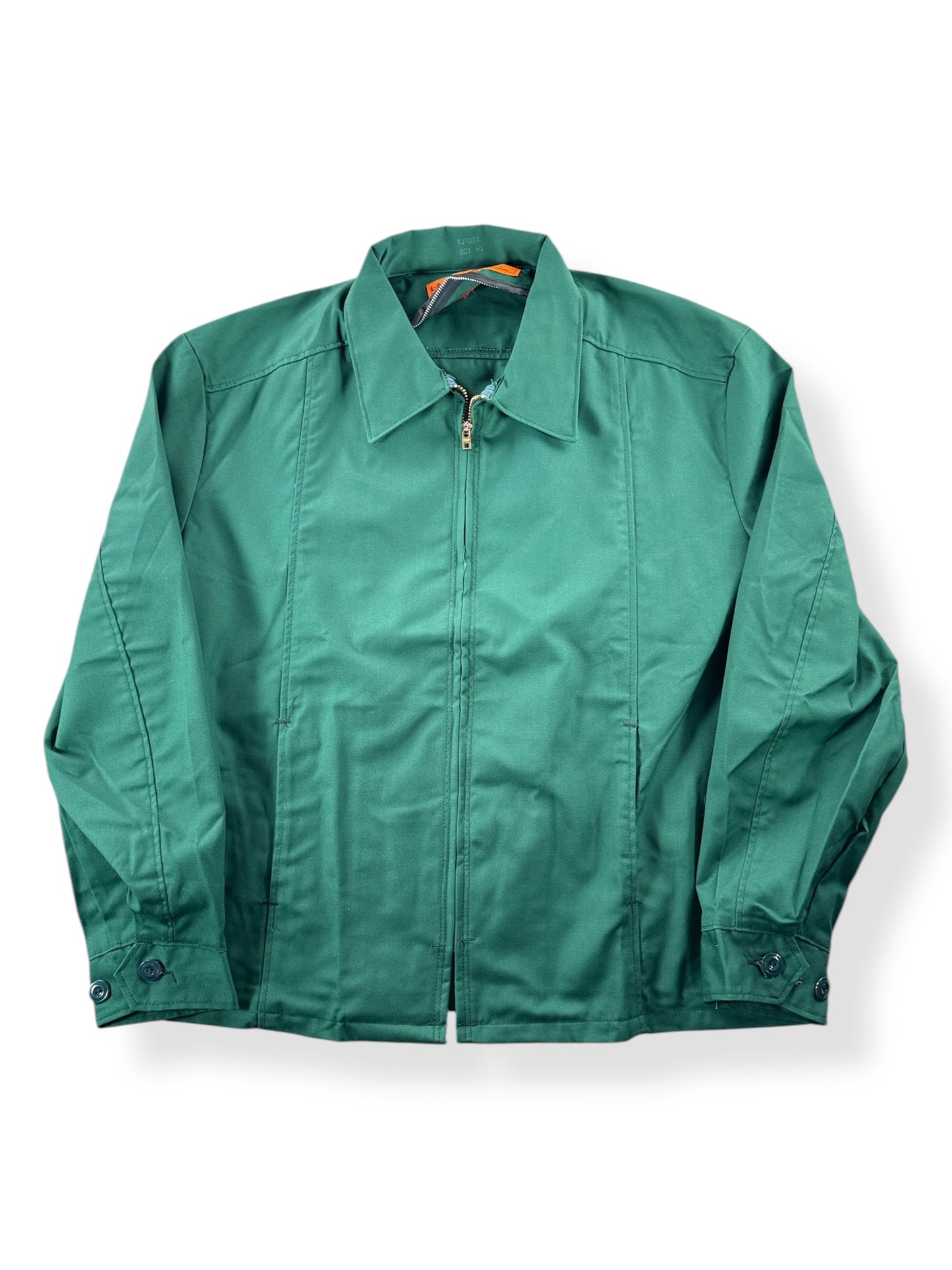 Front of Vintage Green Red Kap NOS Gas Station Jacket SZ L
