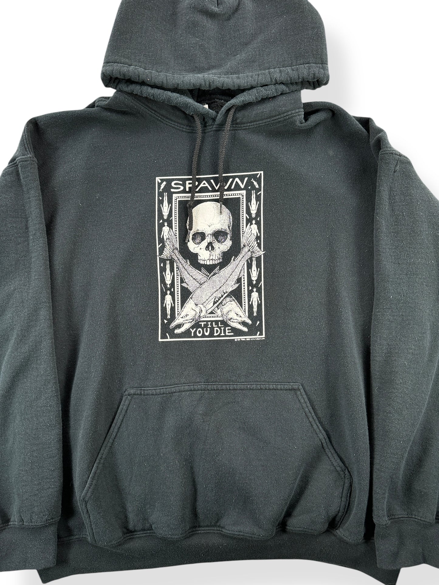 Front Close Up of Vintage Spawn Til You Die Ray Troll Hoodie SZ XL
