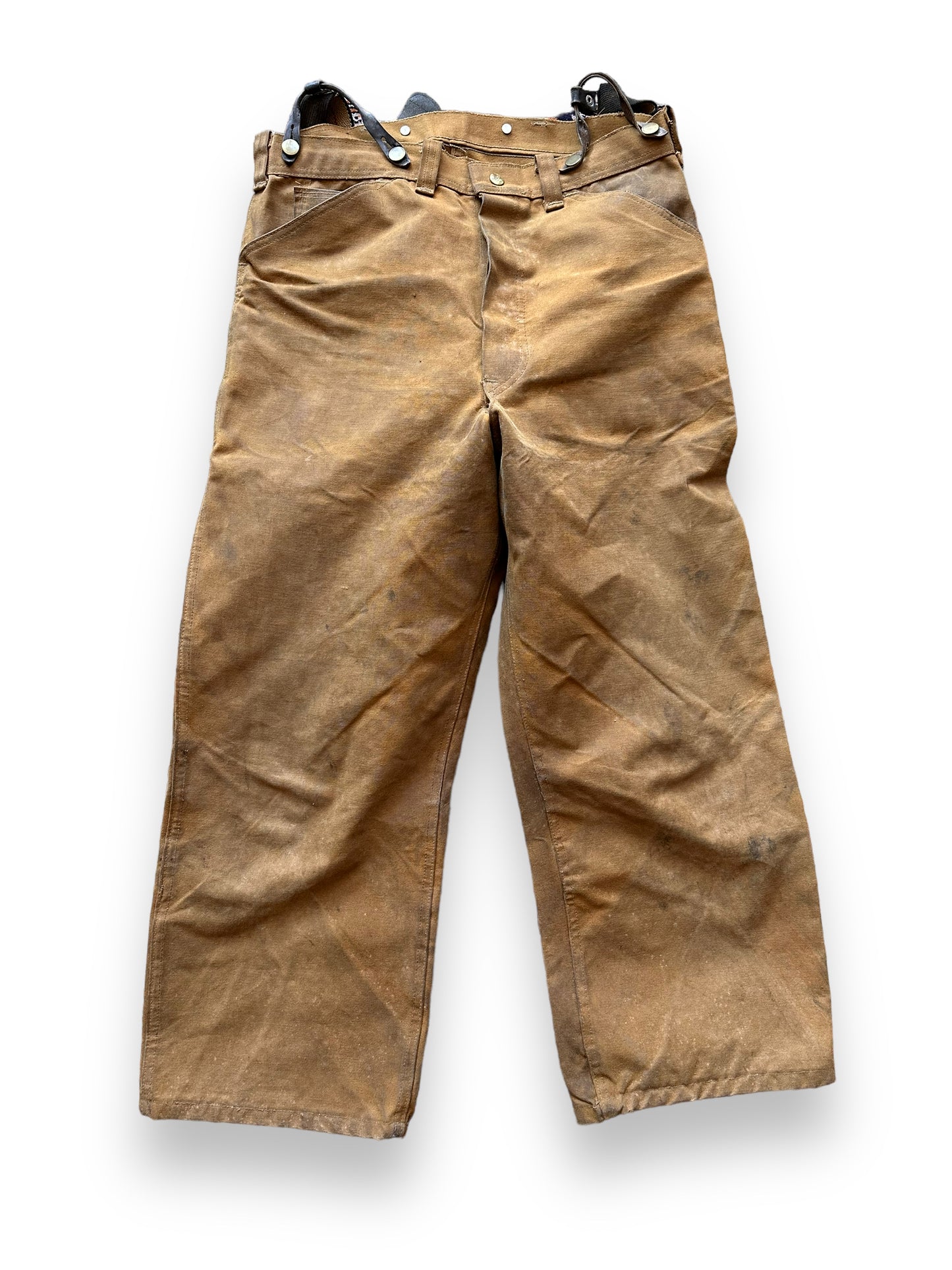 Front View of Vintage Black Bear Oil Cloth Trousers W33 | Black Bear Brand Workwear | Seattle Vintage Workwear