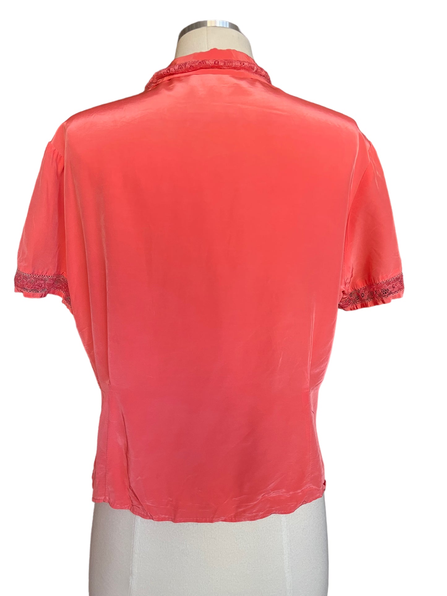 Full back view of Vintage 1940s Satin Coral Blouse | Seattle True Vintage | Barn Owl Ladies Vintage