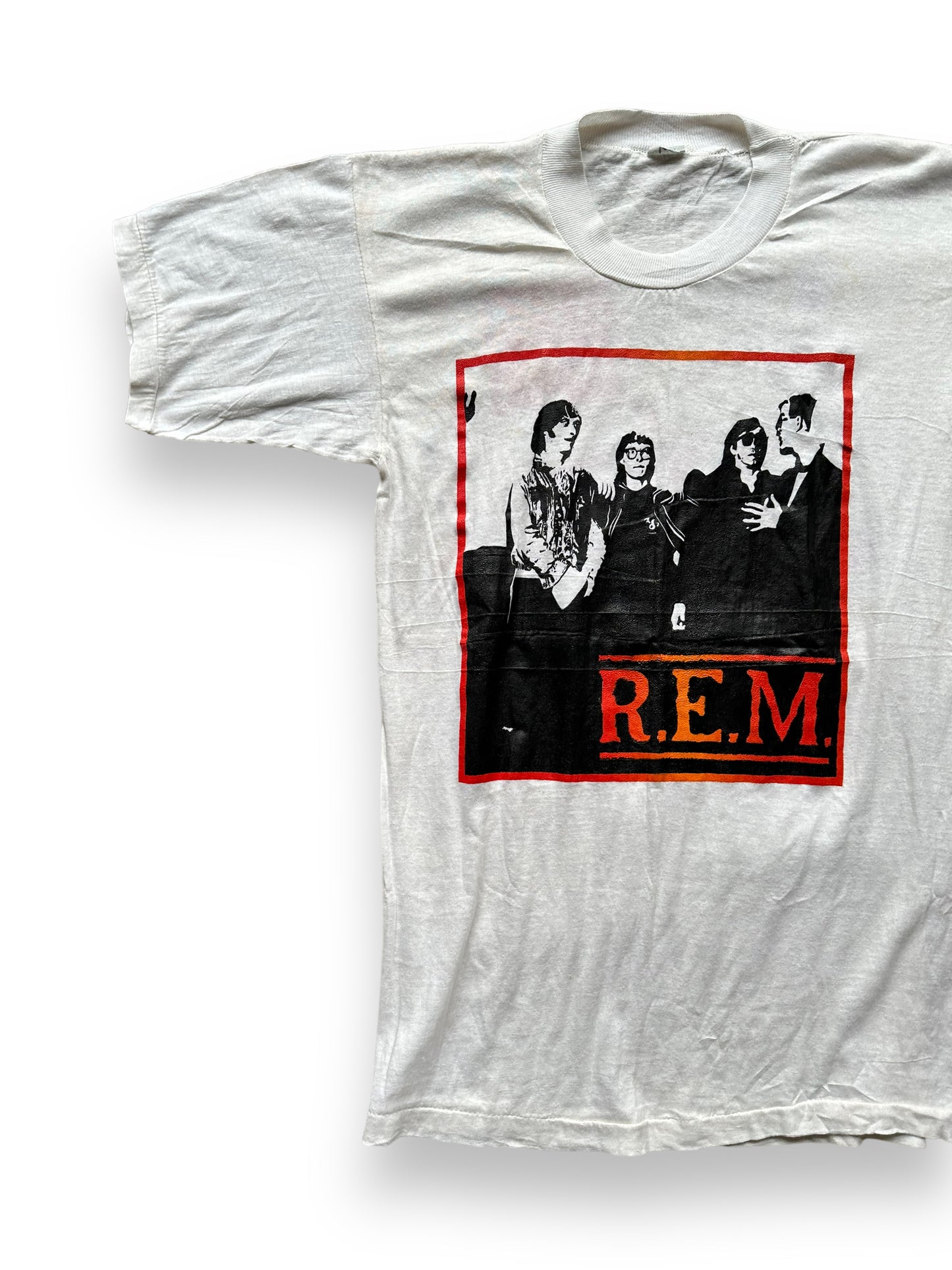 Right Front View of Vintage REM Reckoning Bootleg Tee SZ XL | Barn Owl Vintage Clothing | Vintage Athens Georgia Rock Tees Seattle