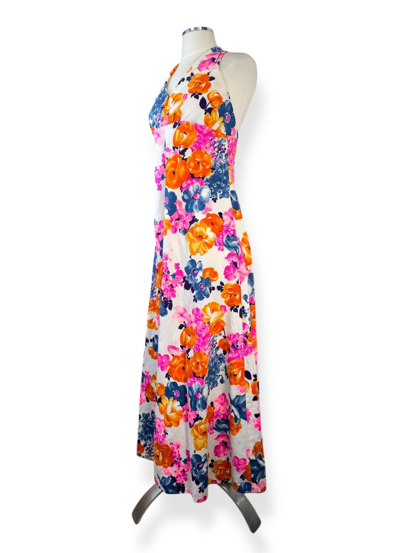 Side view of 1960s Handmade Halter Aloha Maxi Dress S