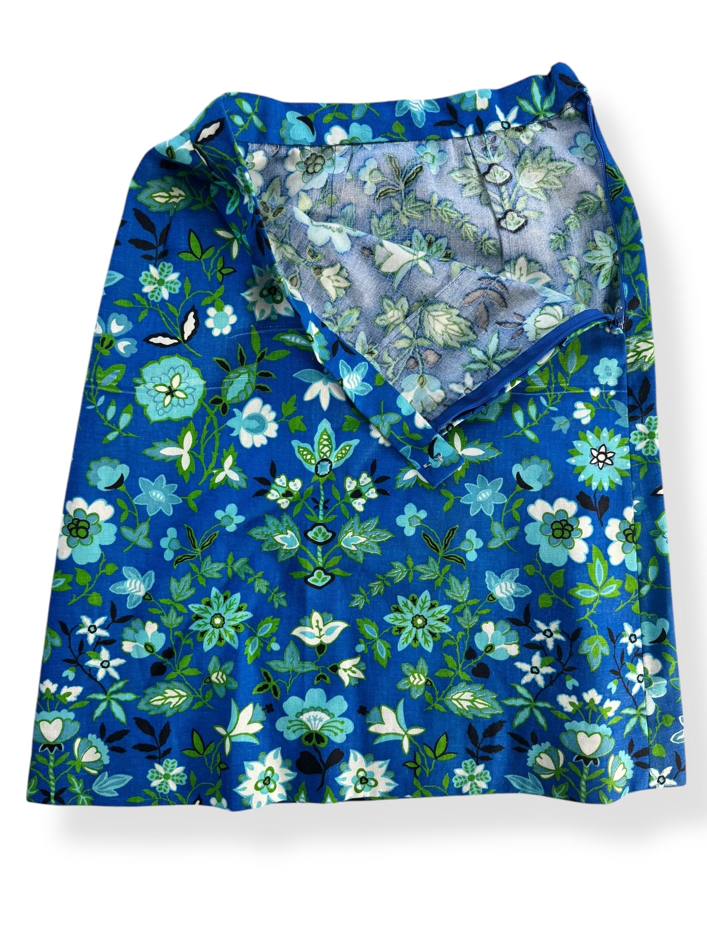 Side zipper of 1960s Handmade Floral Skirt Set S