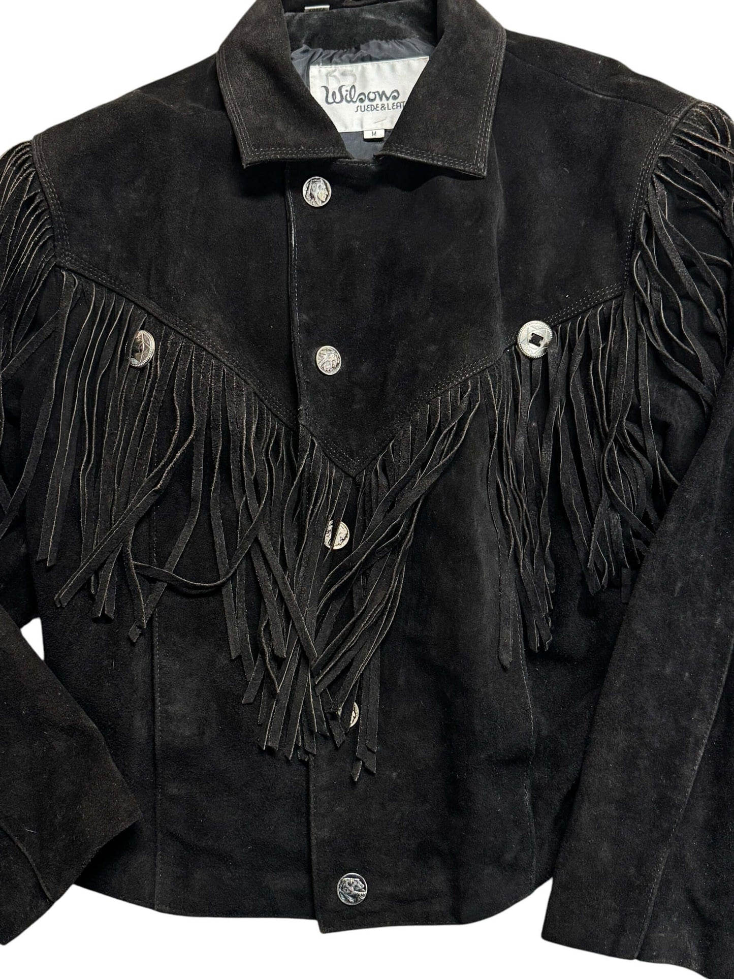 Front vie wof 1980s Wilsons Suede Fringe Jacket L