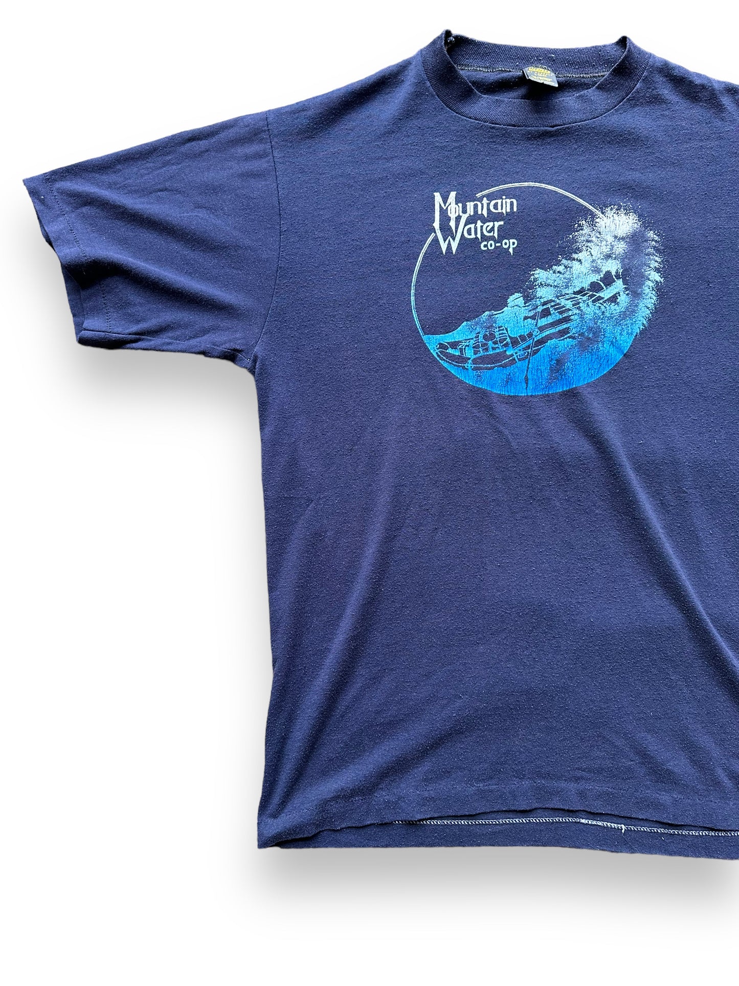 Front Right View of Vintage Mountain Water Co-op Tee SZ L | Vintage Graphic T-Shirts Seattle | Barn Owl Vintage Tees Seattle