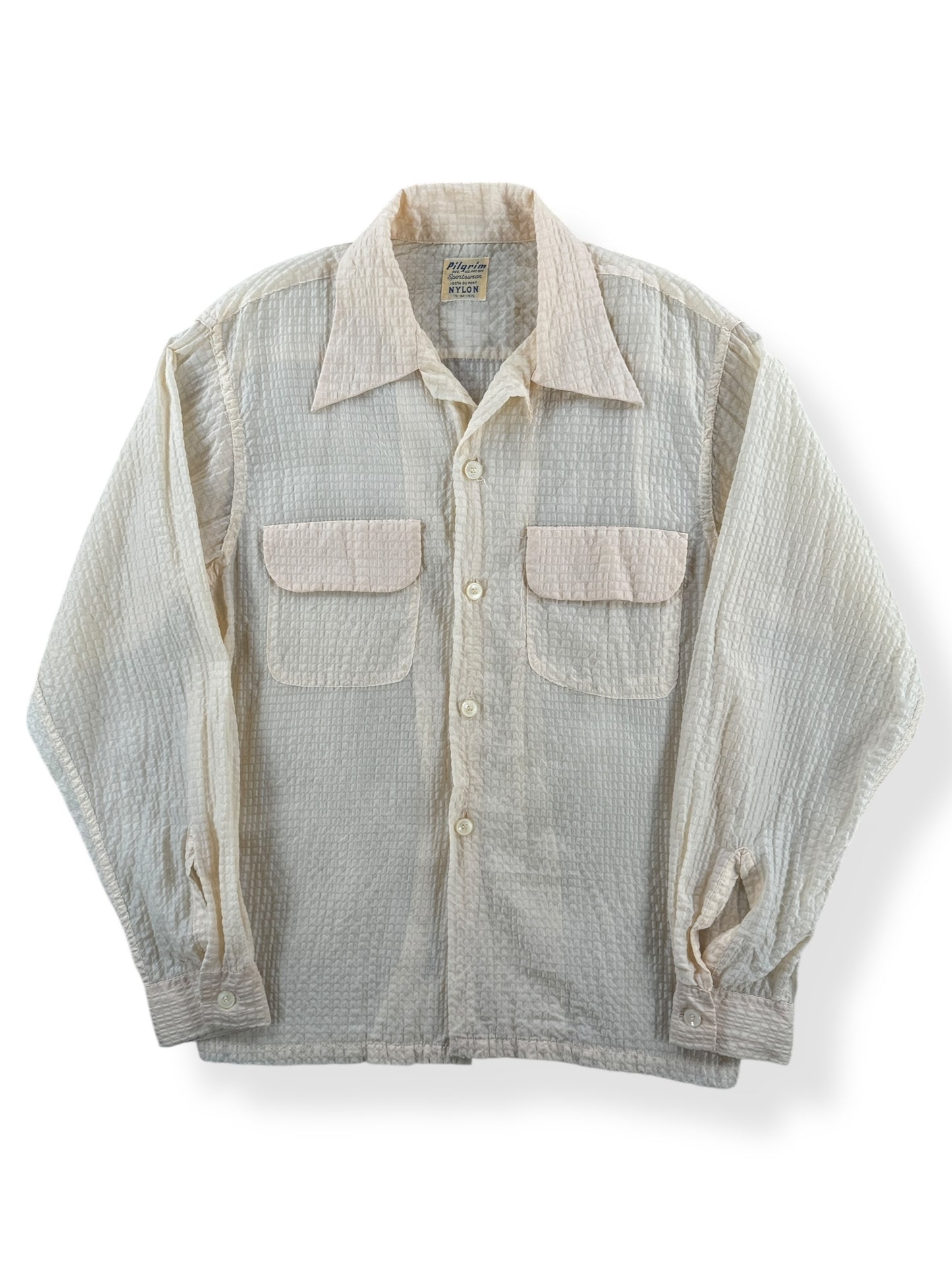 Front of Vintage Pilgrim Crepe Nylon Loop Collar Shirt SZ M