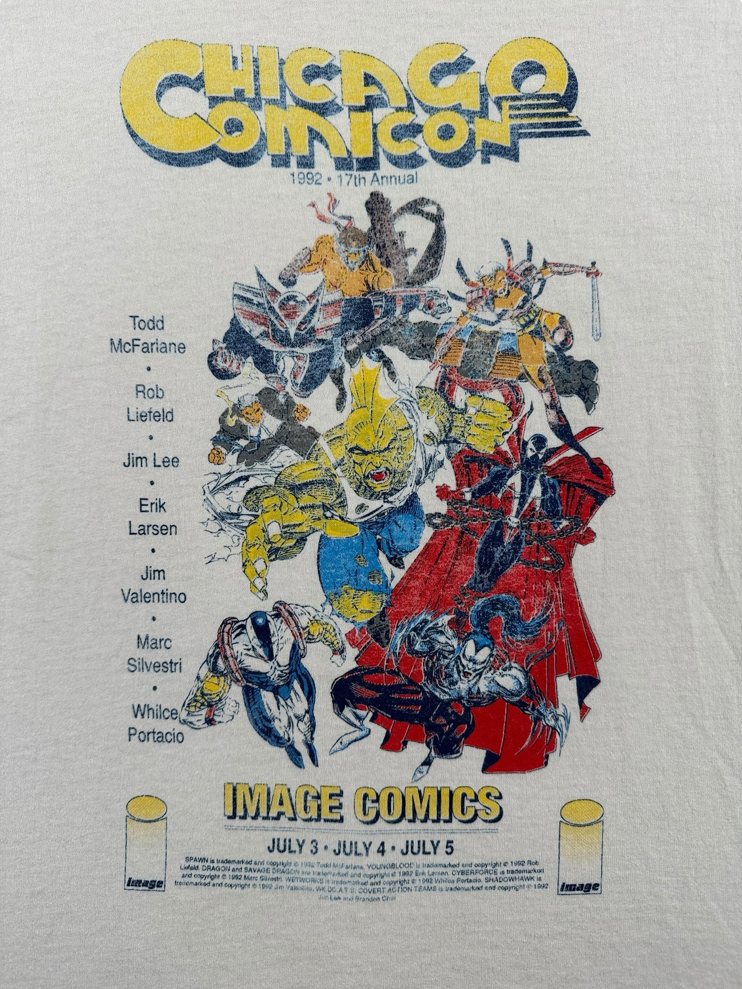 Front Graphic of Vintage 1992 Chicago Comicon Spawn Tee SZ L