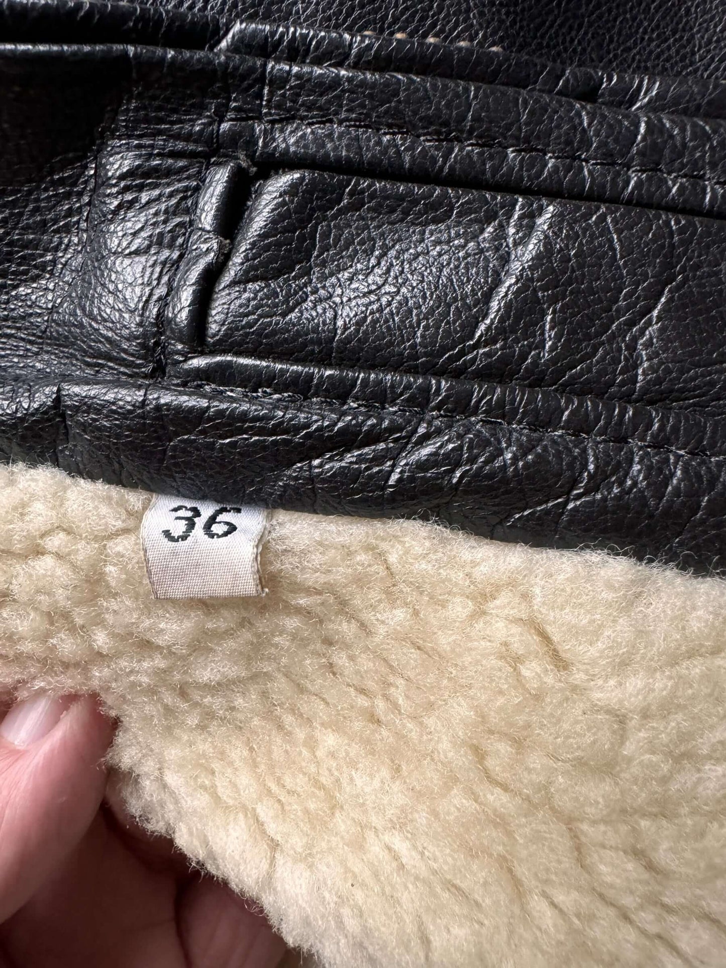 size tag on Vintage Unbranded G-1 Leather Jacket w/ Busted Zipper SZ 36