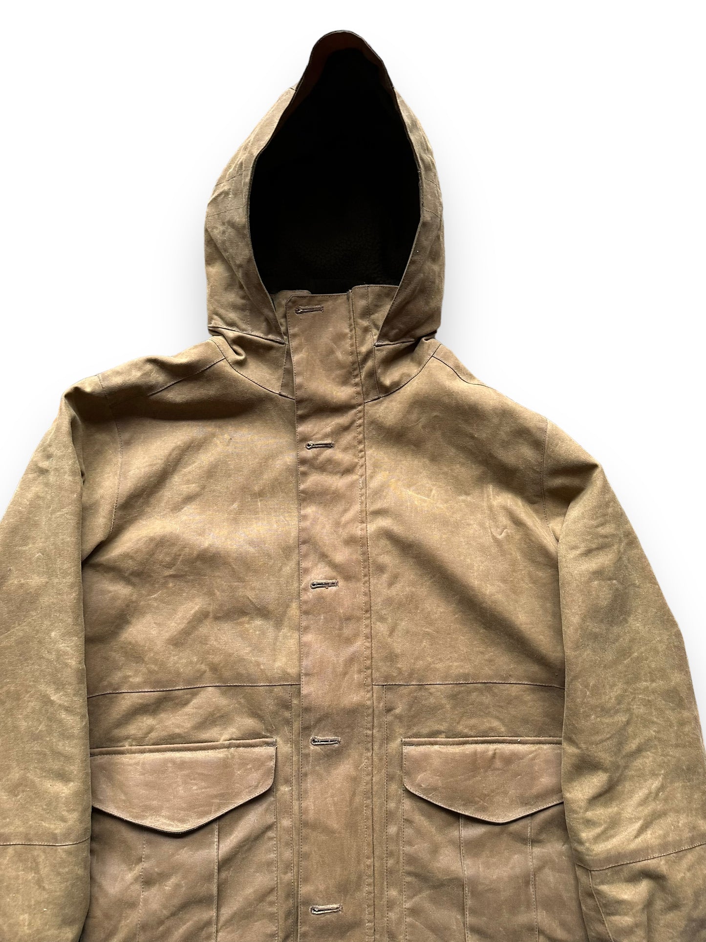 Upper Front View of Filson X Burton Sentry Snowboarding Jacket SZ L | Barn Owl Vintage Goods | Filson Workwear Seattle