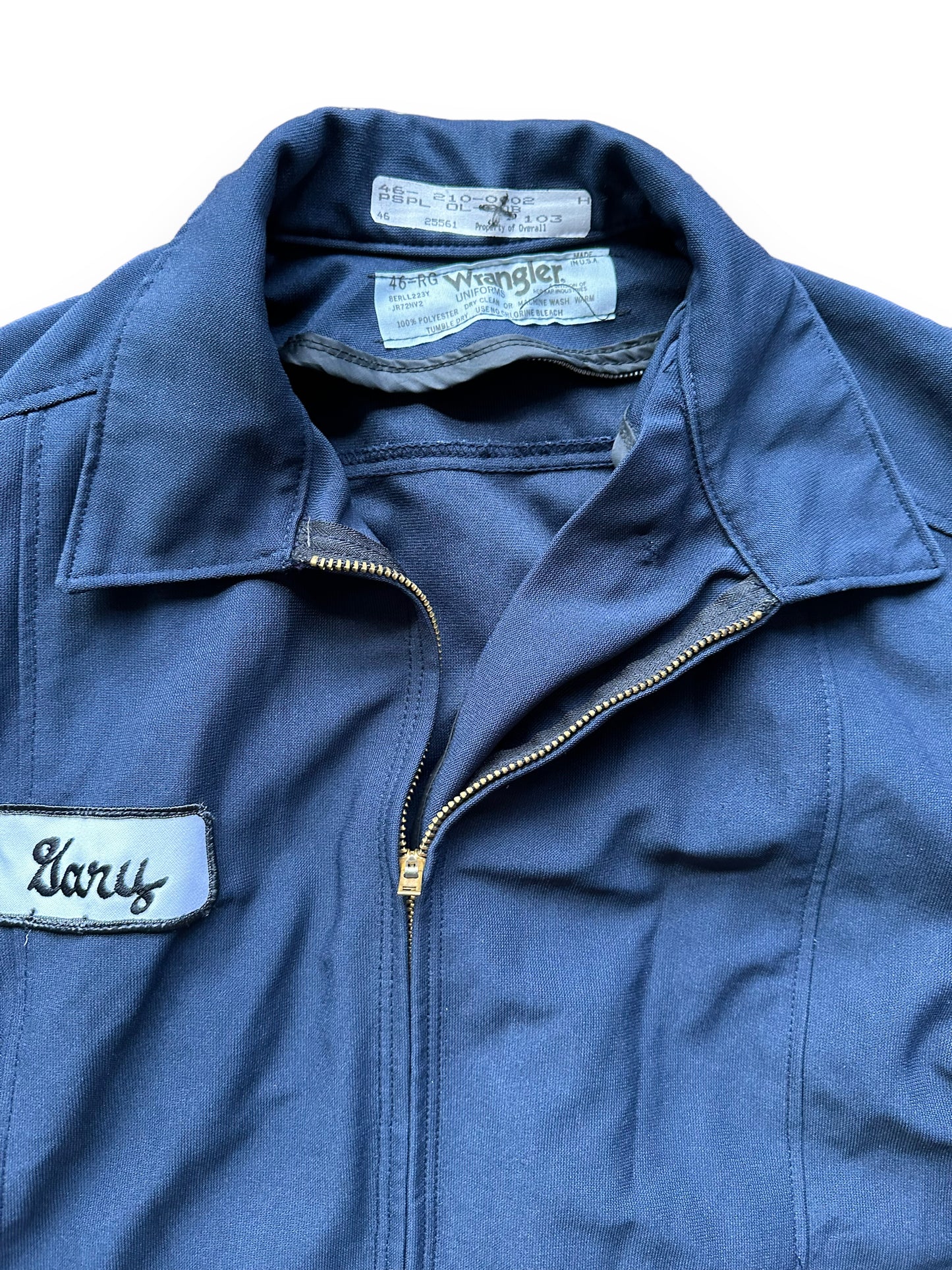 Upper Front View of Vintage Wrangler Gas Station Jacket SZ 46 | Vintage Workwear Jacket Seattle | Barn Owl Vintage Goods
