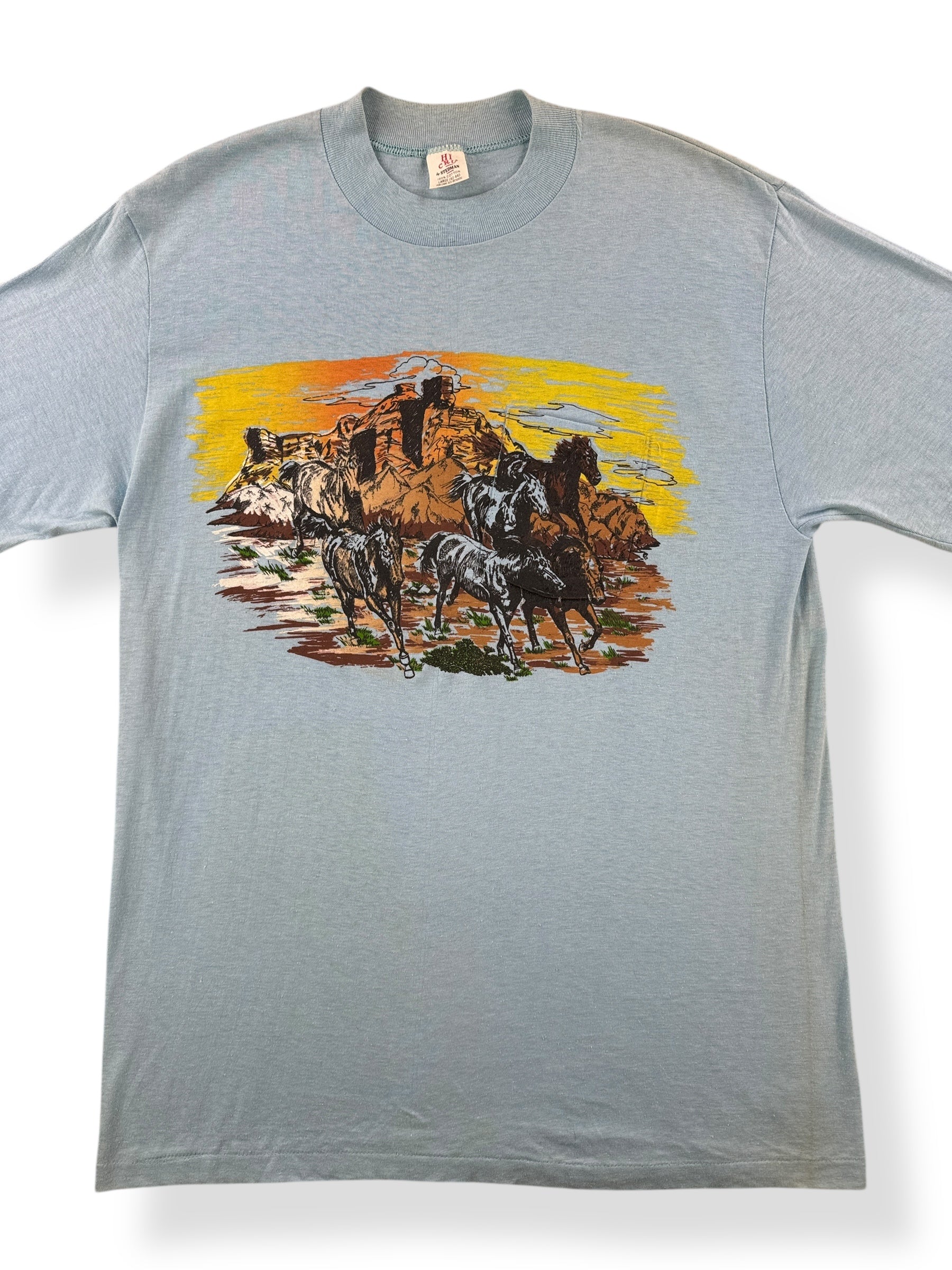 Front Close Up of Vintage Horse AOP Pocket Tee SZ L