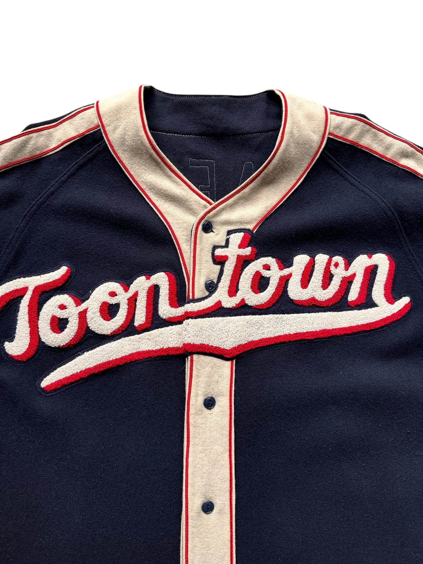 Front Embroidery on Ebbets Field X Toon Town Wool Jersey SZ XXL