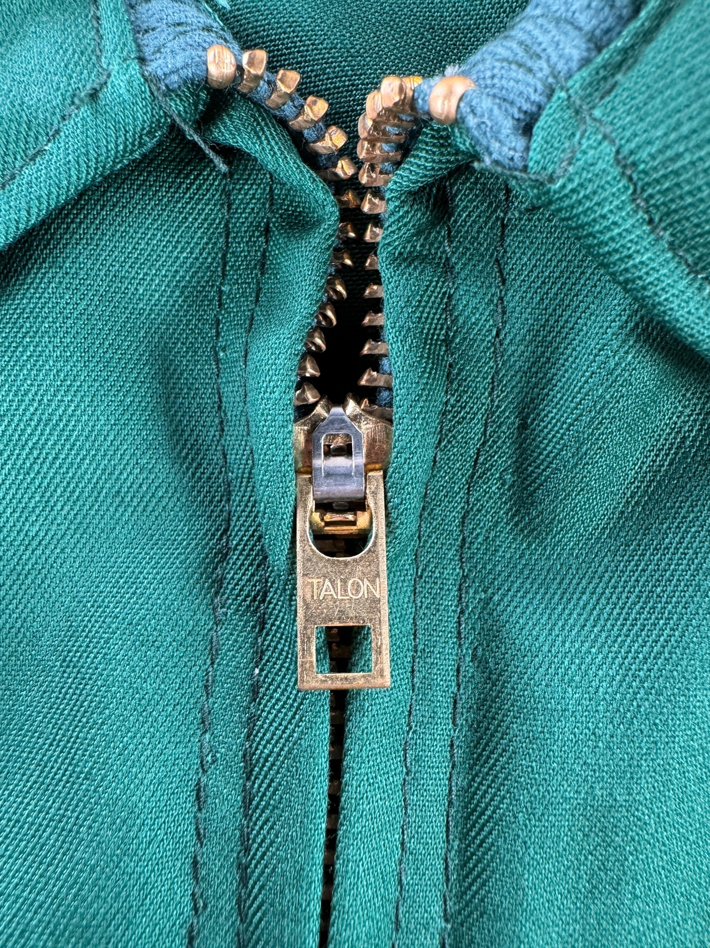 Zipper on Vintage Green Red Kap NOS Gas Station Jacket SZ L