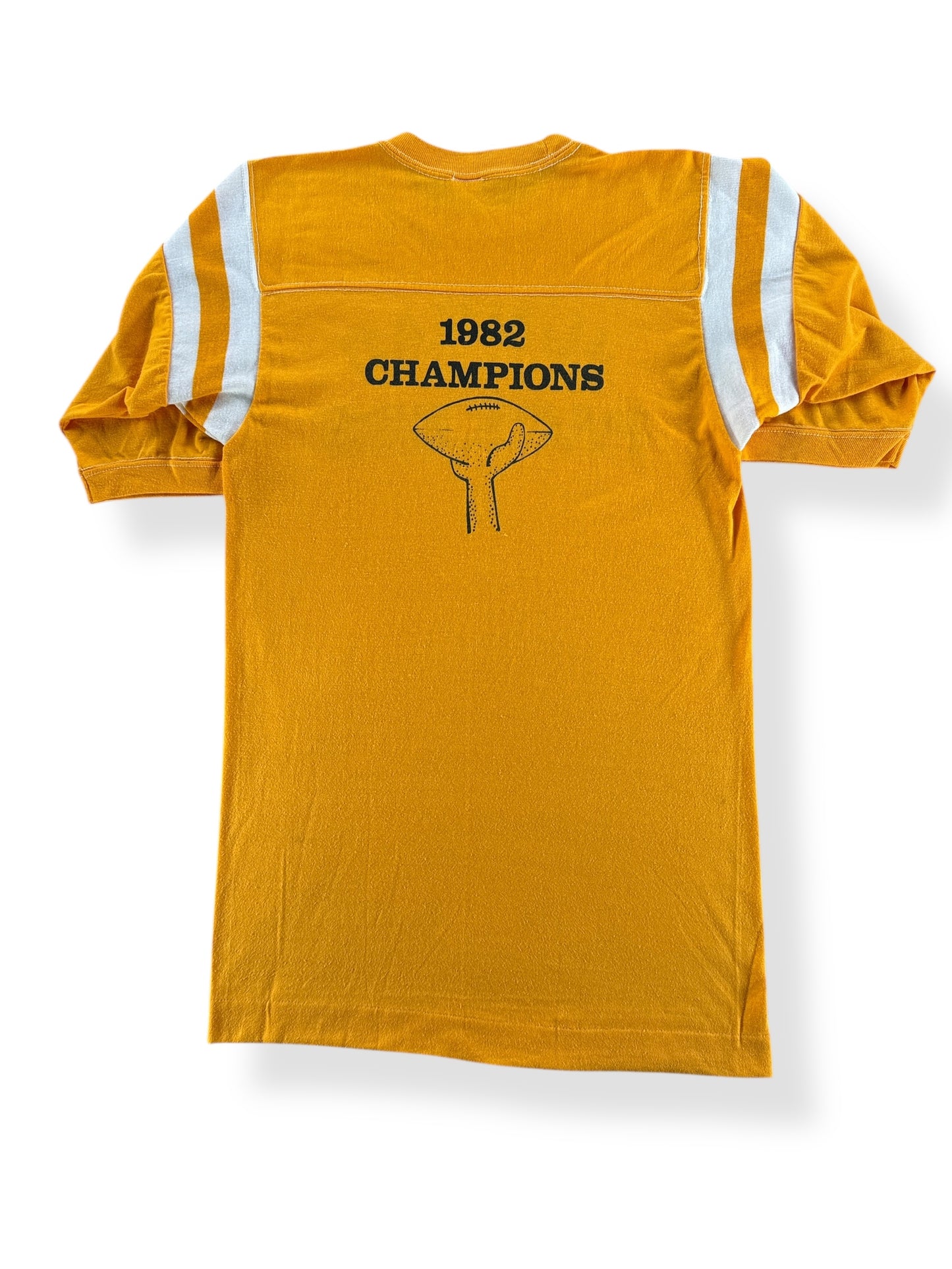 Back of Vintage Juneau Packers Yellow Jersey SZ S