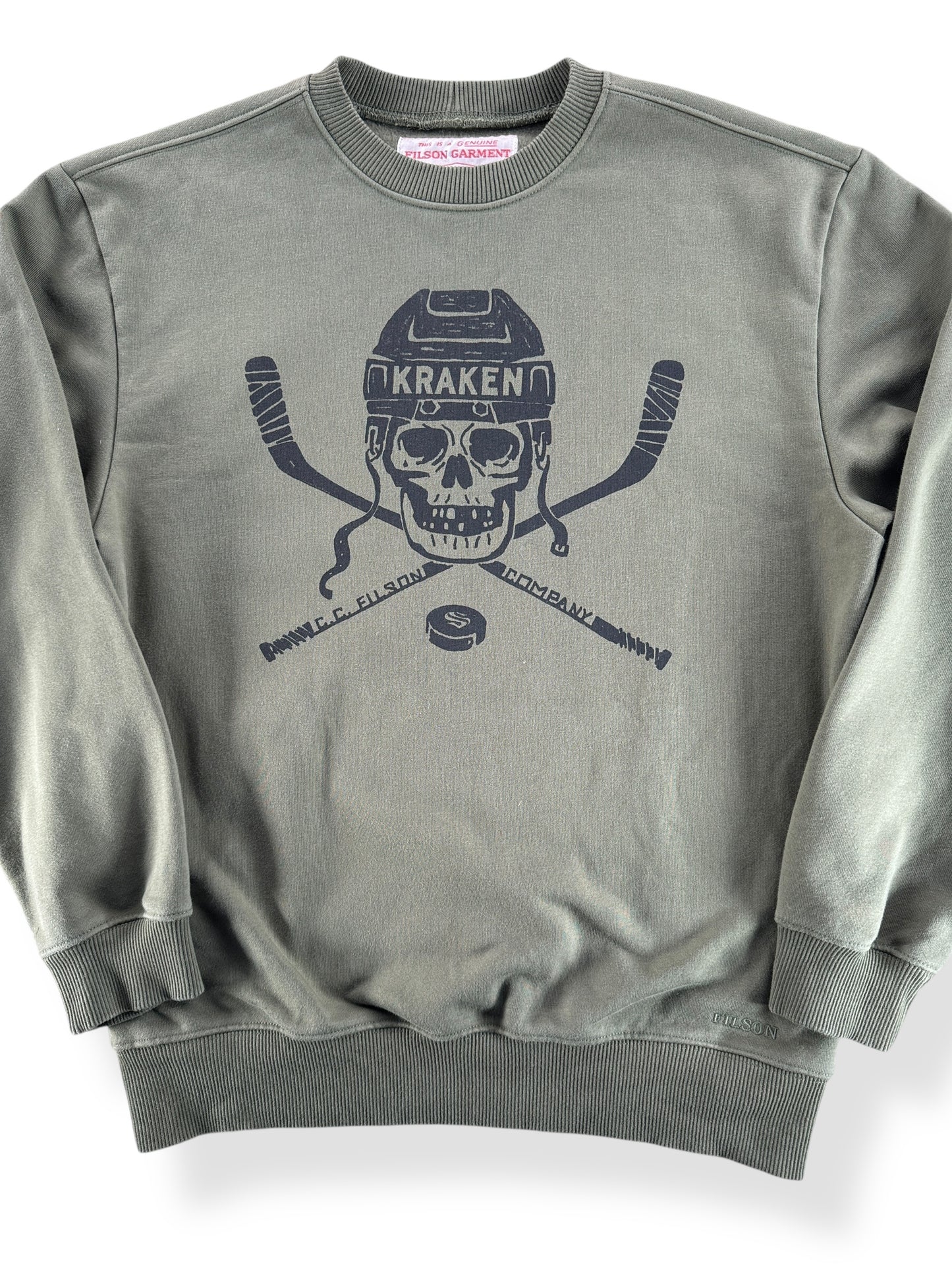 Front Close Up of Modern Filson X Kraken Crewneck SZ M
