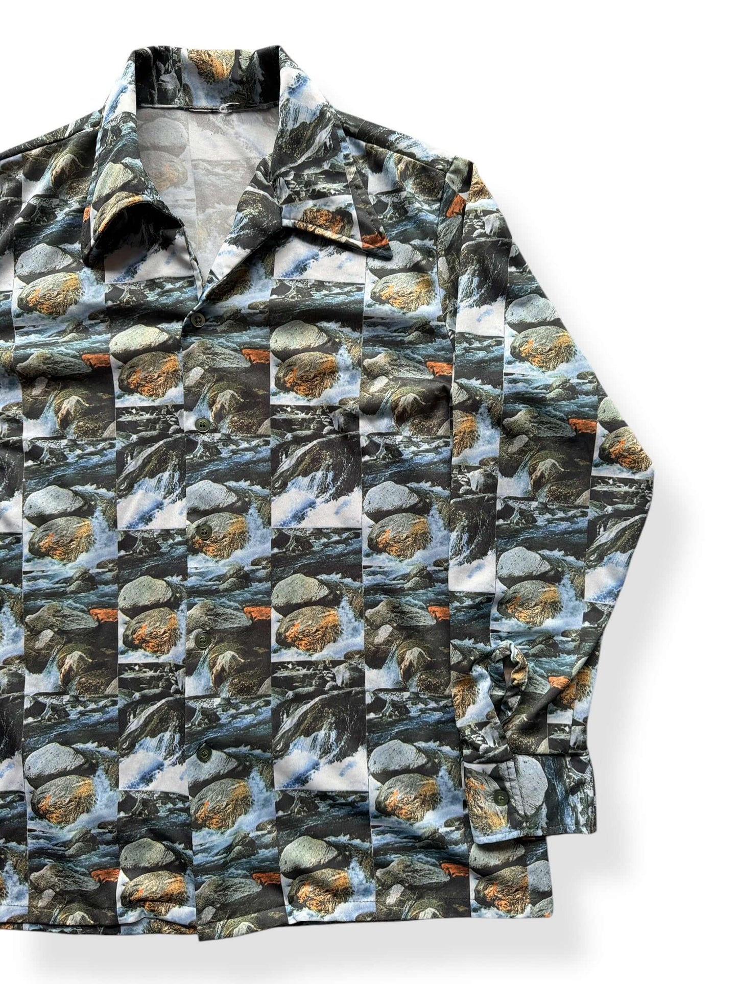 Front Left of Vintage Flowing Water Motif Disco Shirt SZ L