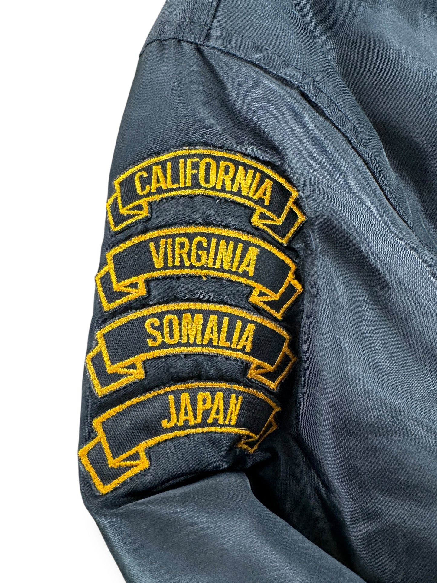 Arm Patches on Vintage Born to Fight Trained to Kill MA-1 Jacket SZ XXL