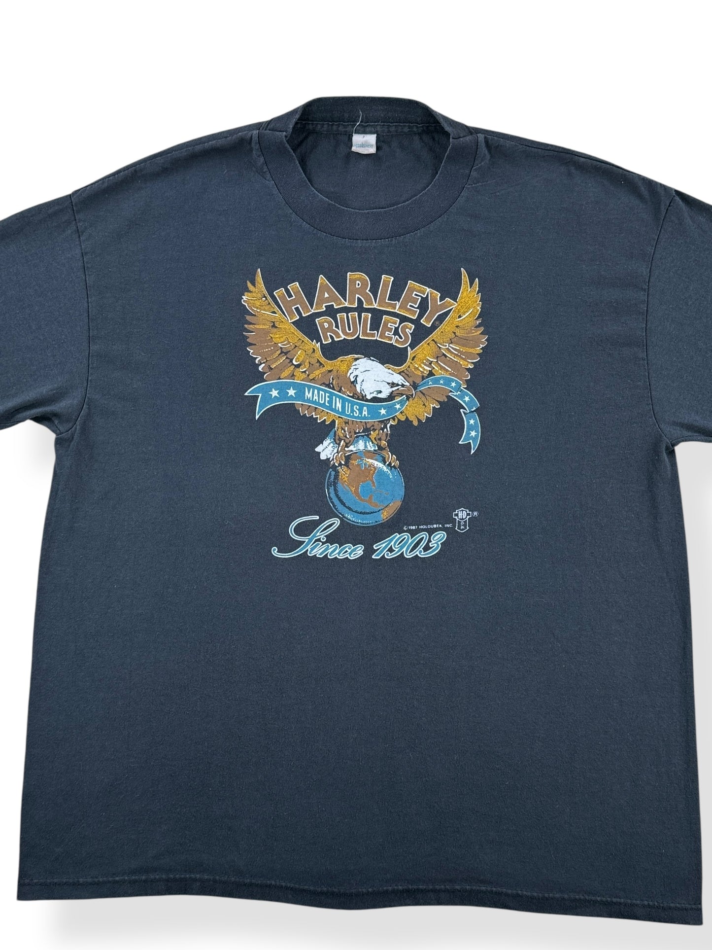 Front Close Up of Vintage 80s Harley Tee SZ L