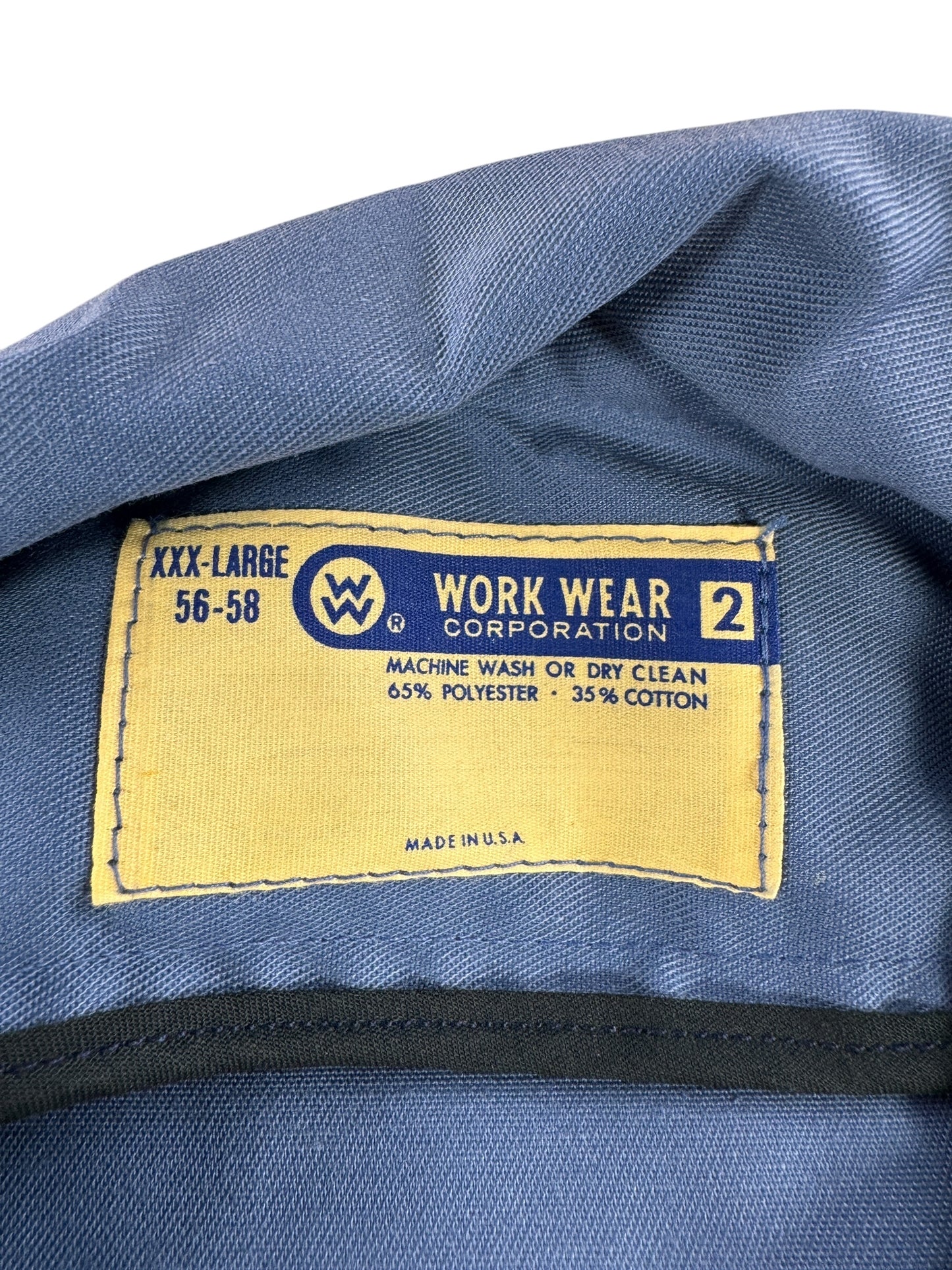 Label on Vintage Work Wear Light Blue Gas Station Jacket SZ XXXL