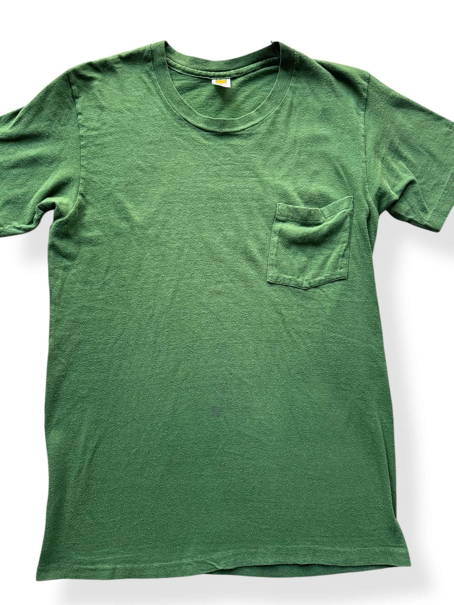 Front Close Up of Vintage Green Hanes Pokai Bay Pocket Tee SZ S