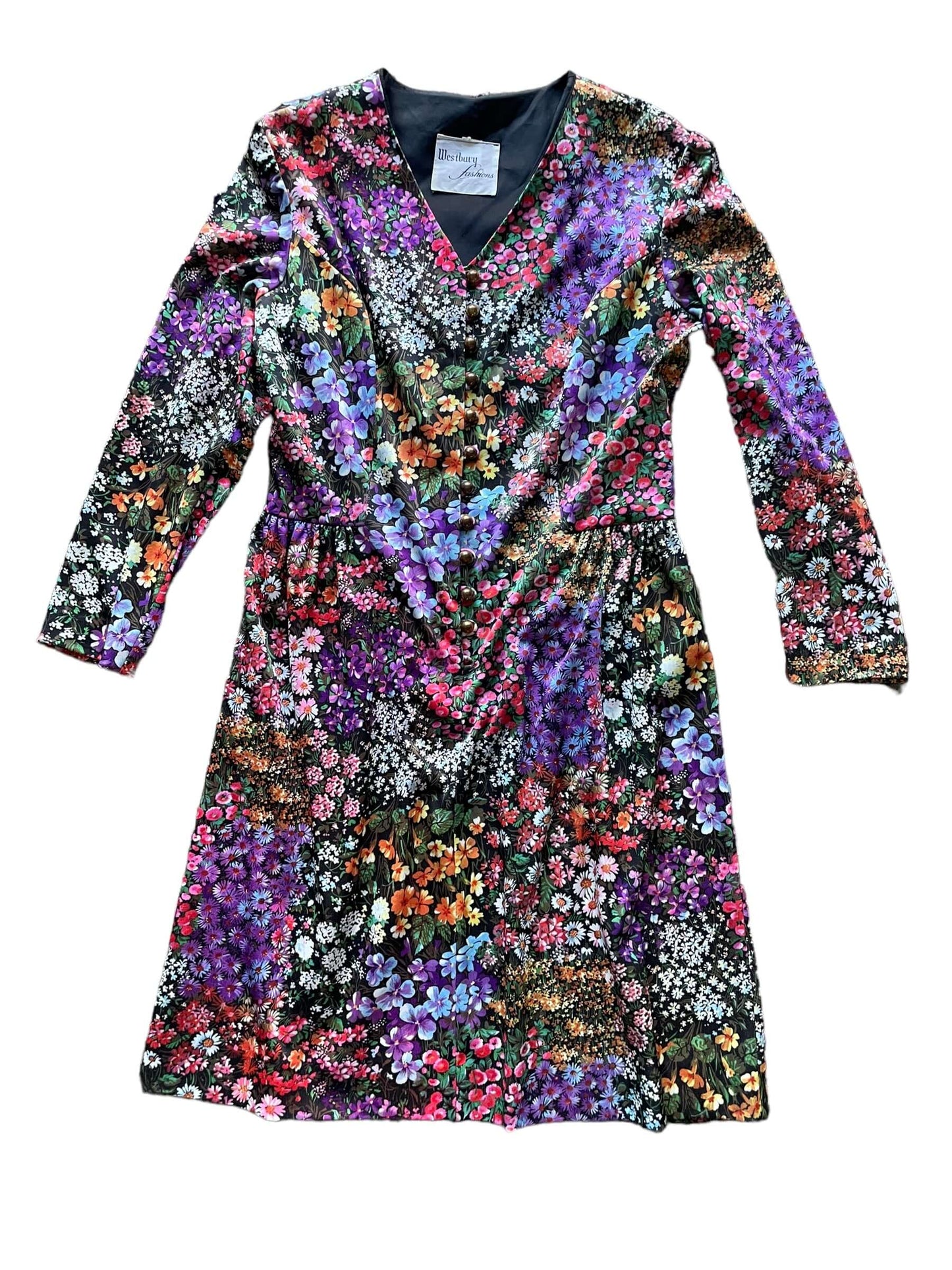 Full front view of Vintage 1960s Westbury Fashions Floral Dress SZ L | Barn Owl Vintage Dresses | Seattle Vintage Ladies Clothing