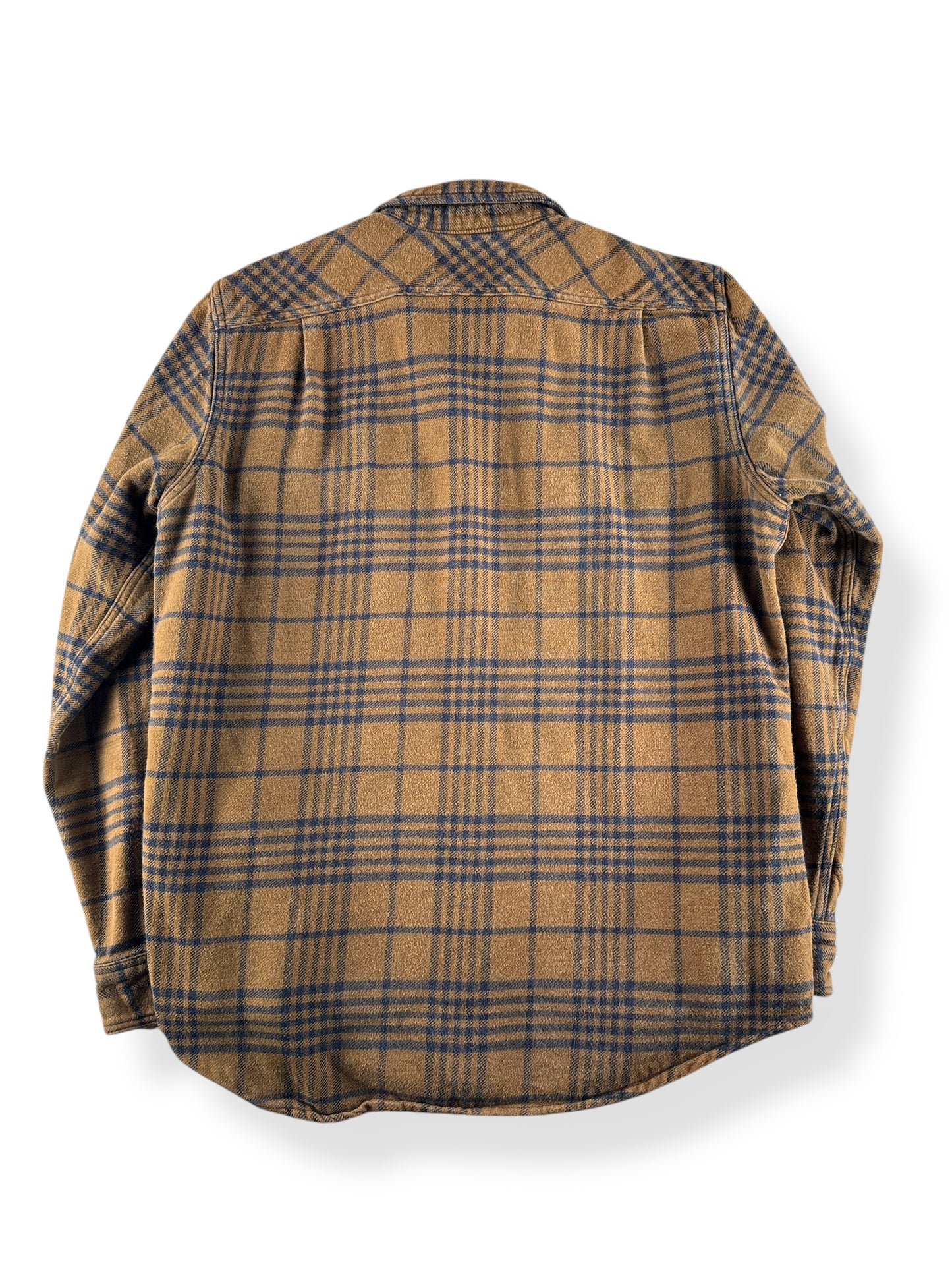 Back of Modern Filson Cotton Work Flannel Olive Brown Black SZ L