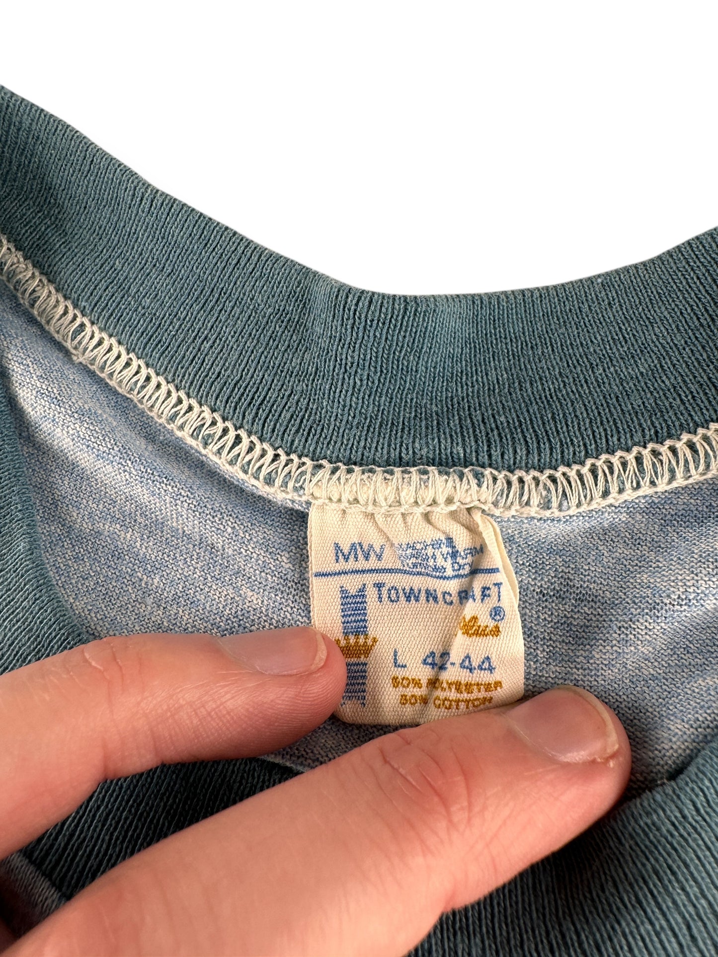 Tag on Vintage Towncraft Blue Blank Ringer SZ S