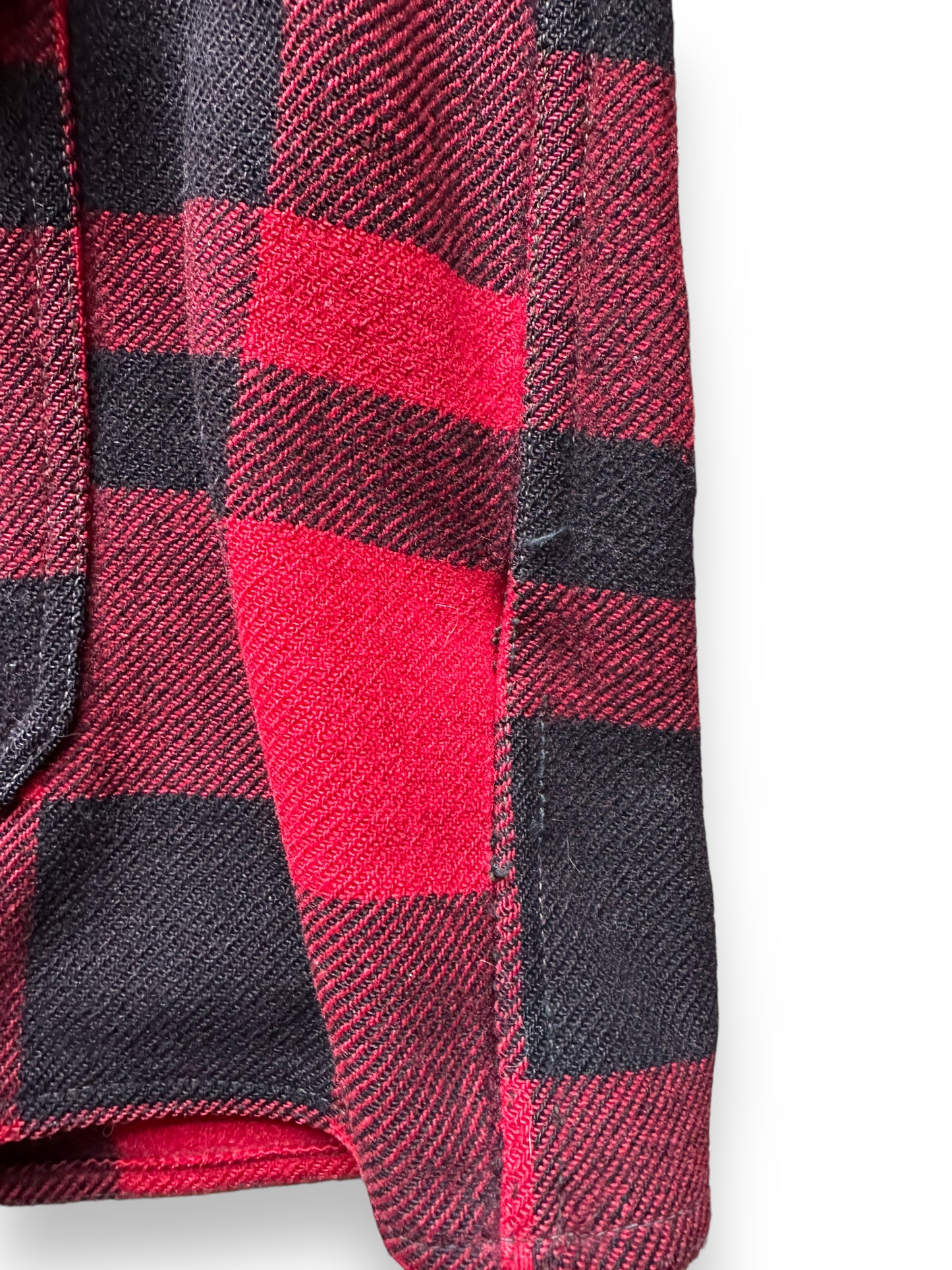 Dropped stitches in seam of Vintage 1920s-30s Era FilClo Filson Mackinaw Cruiser SZ XL | FilClo Vintage Workwear | Barn Owl Vintage Seattle