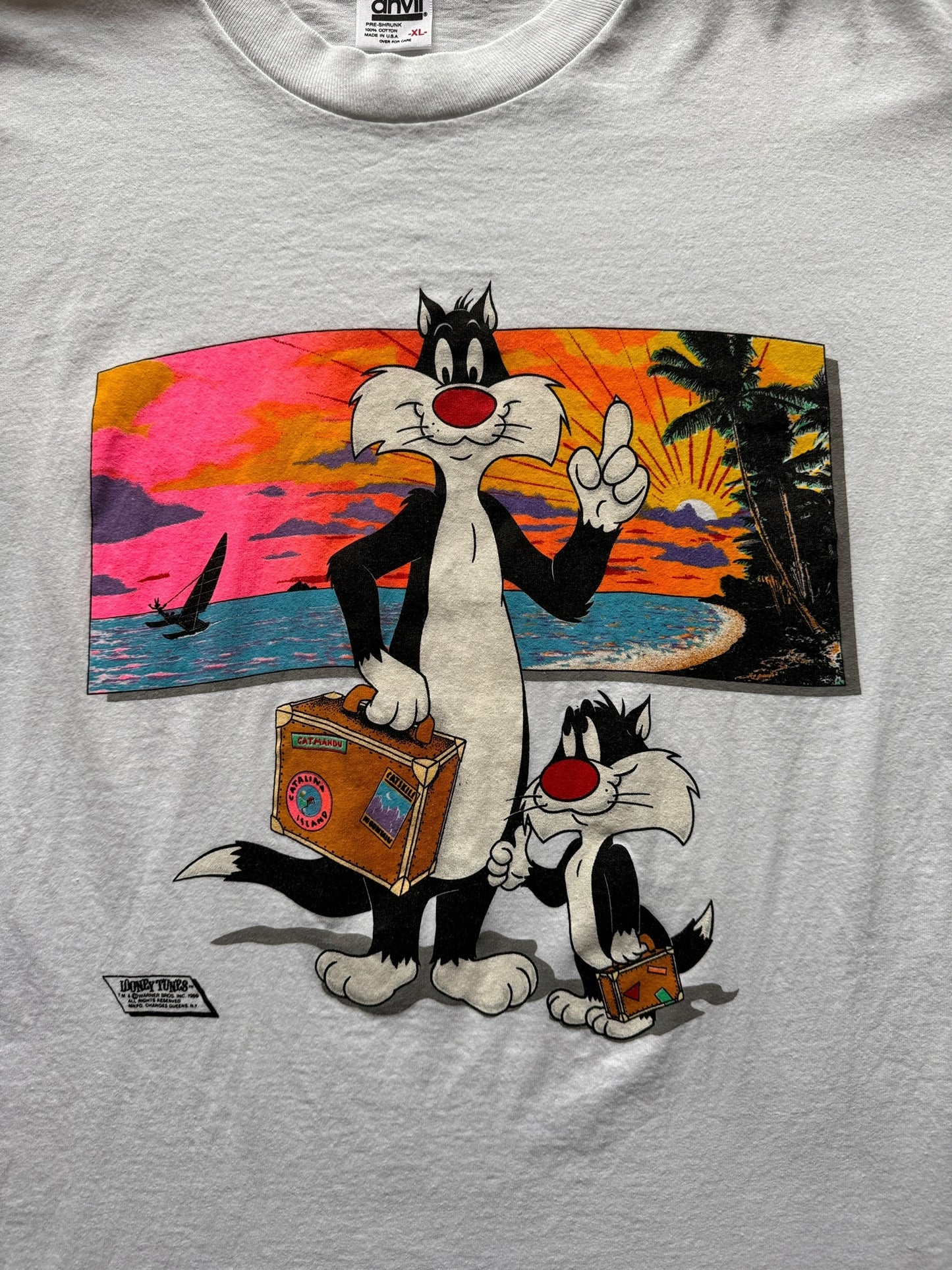 Front Graphic of Vintage Looney Tunes Sylvester & Sylvester Jr Tee SZ XL