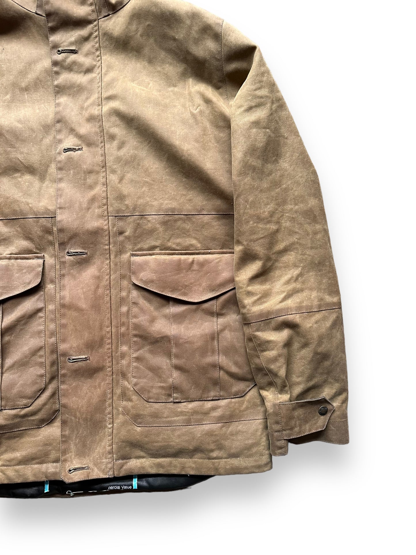 Front Left Side View of Filson X Burton Sentry Snowboarding Jacket SZ L | Barn Owl Vintage Goods | Filson Workwear Seattle