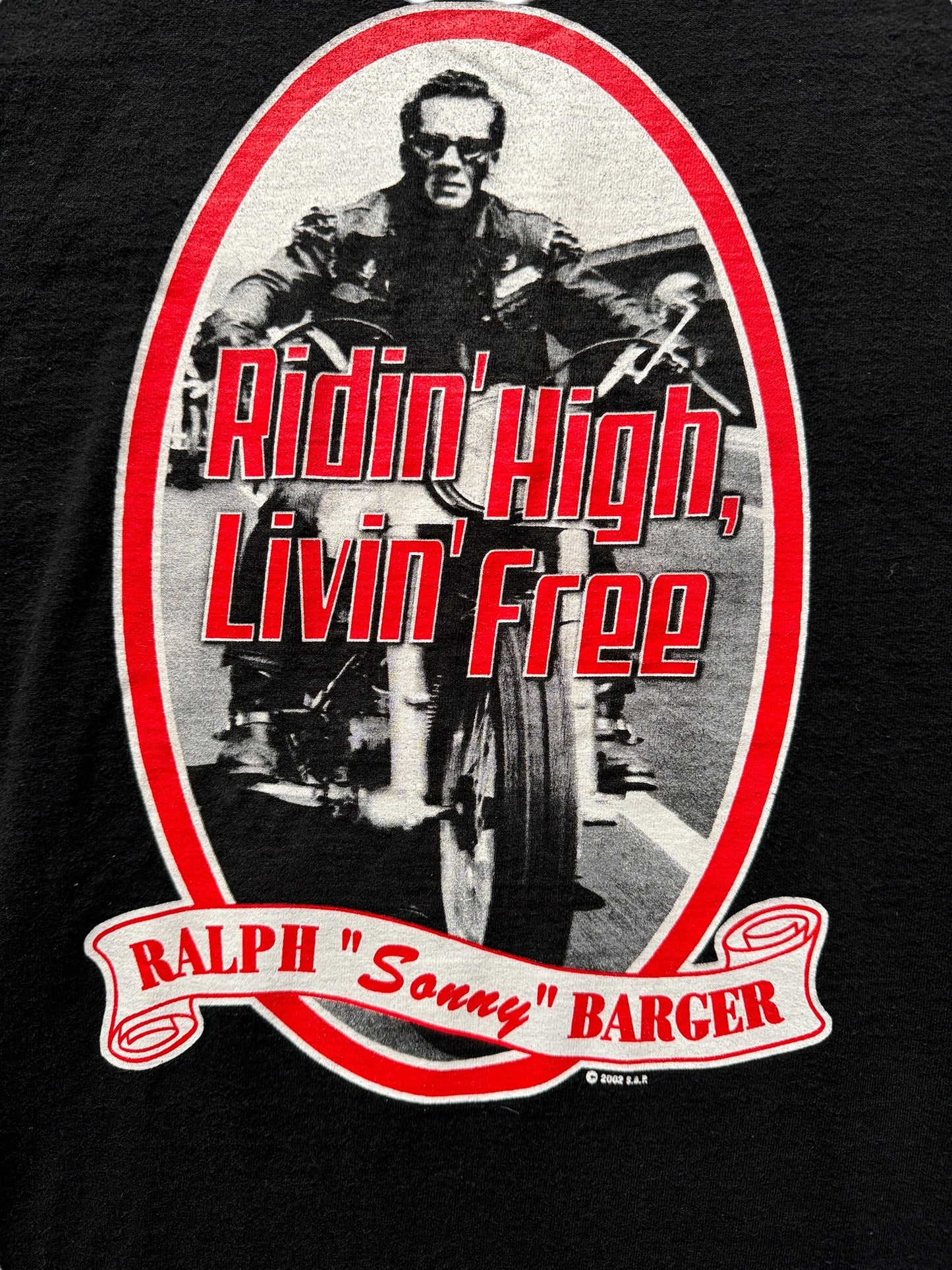 front graphic of Sonny Barger Ridin High Livin Free Tee SZ L