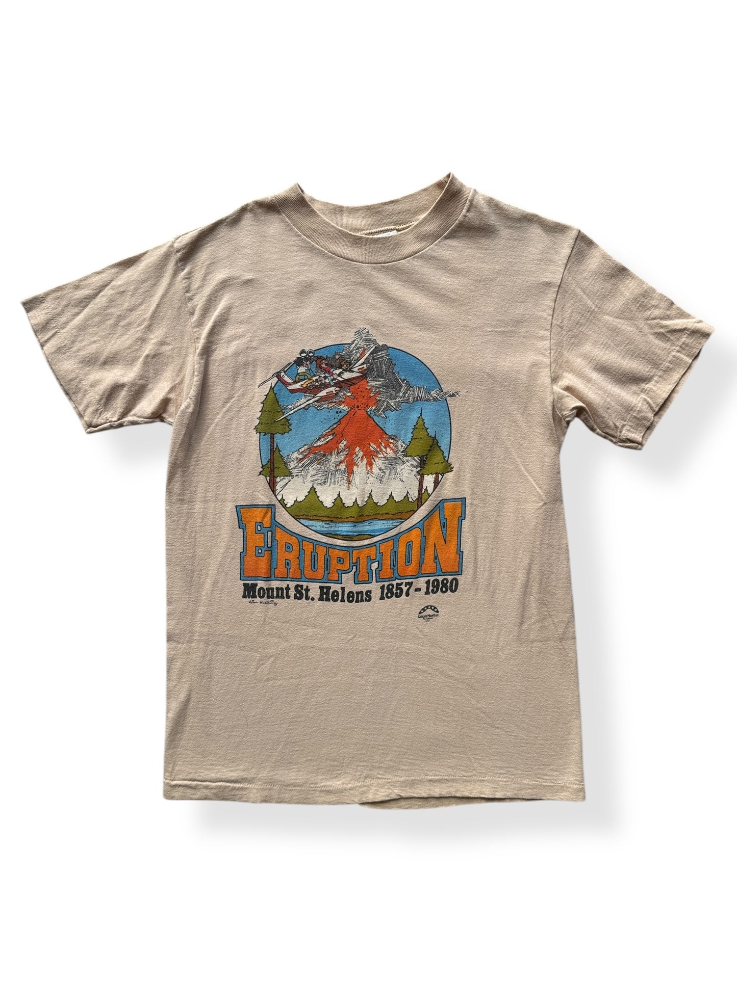 Front of Vintage Cascade Mountain Mt St Helens Eruption Tee SZ S
