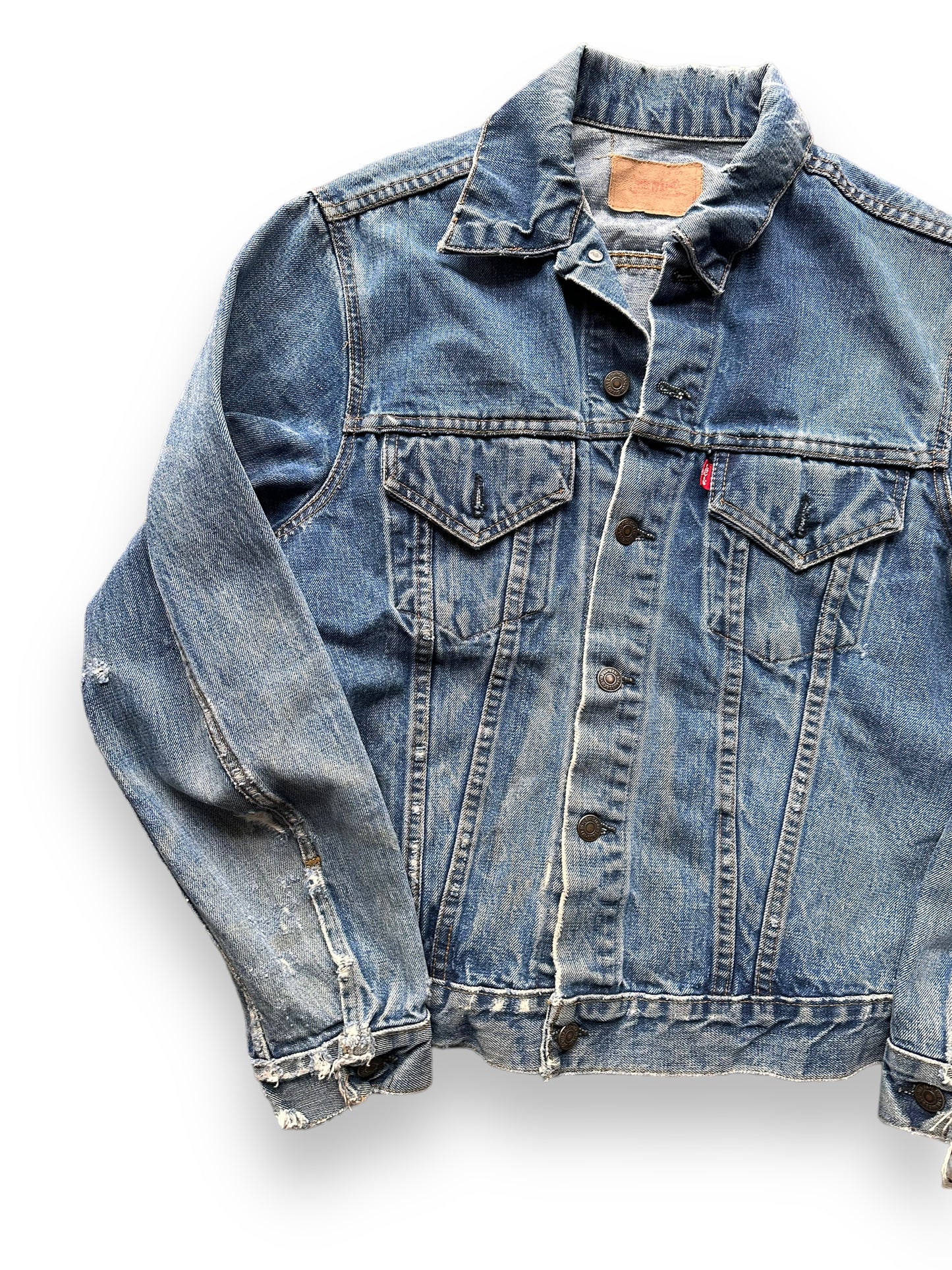 Front Right View of Vintage Levis Type 3 Denim Trucker Jacket SZ 42 | Vintage Levis Jacket Seattle | Seattle Vintage Denim Clothing