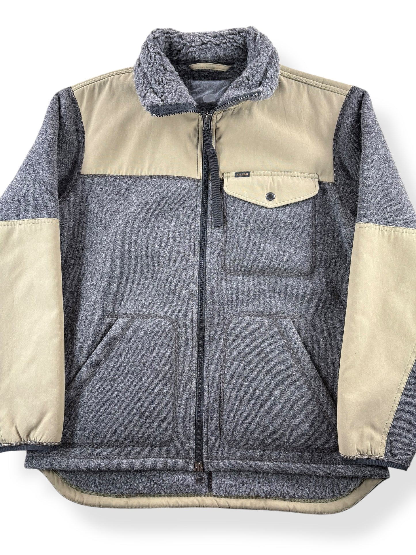 Front Close Up of Modern Filson Zip Up Wool Fleece Jacket SZ L